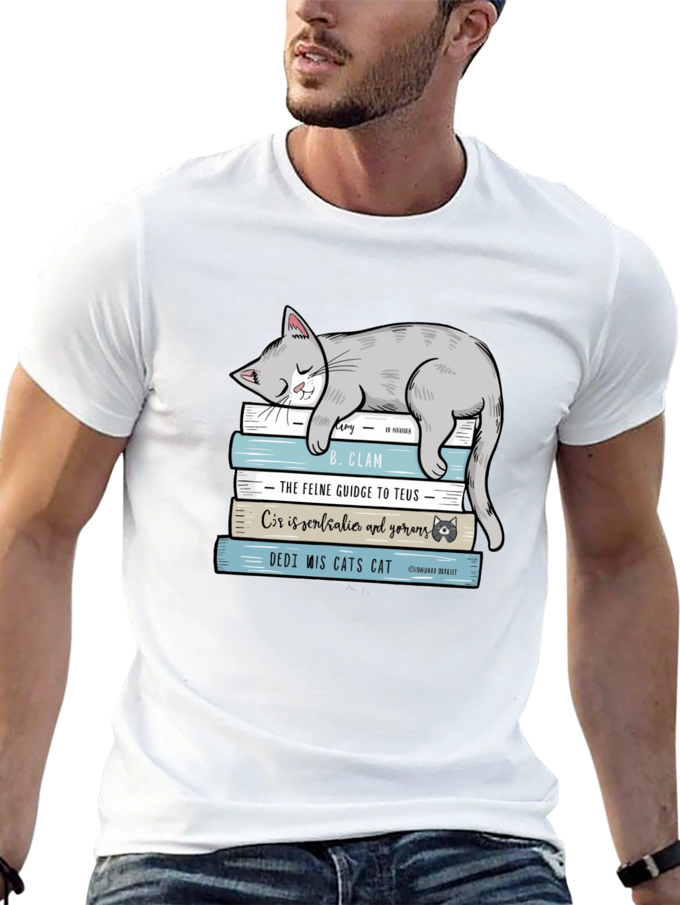 Cat Nap Book Stack Graphic Tee