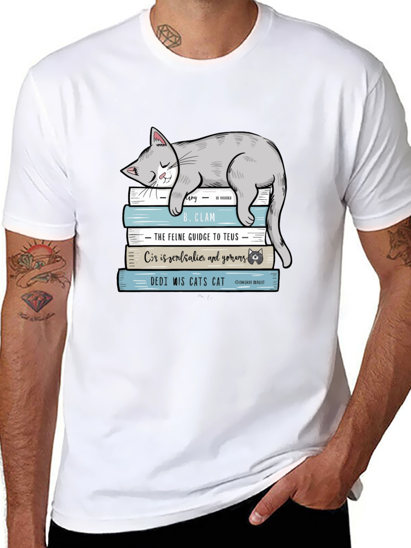 Cat Nap Book Stack Graphic Tee