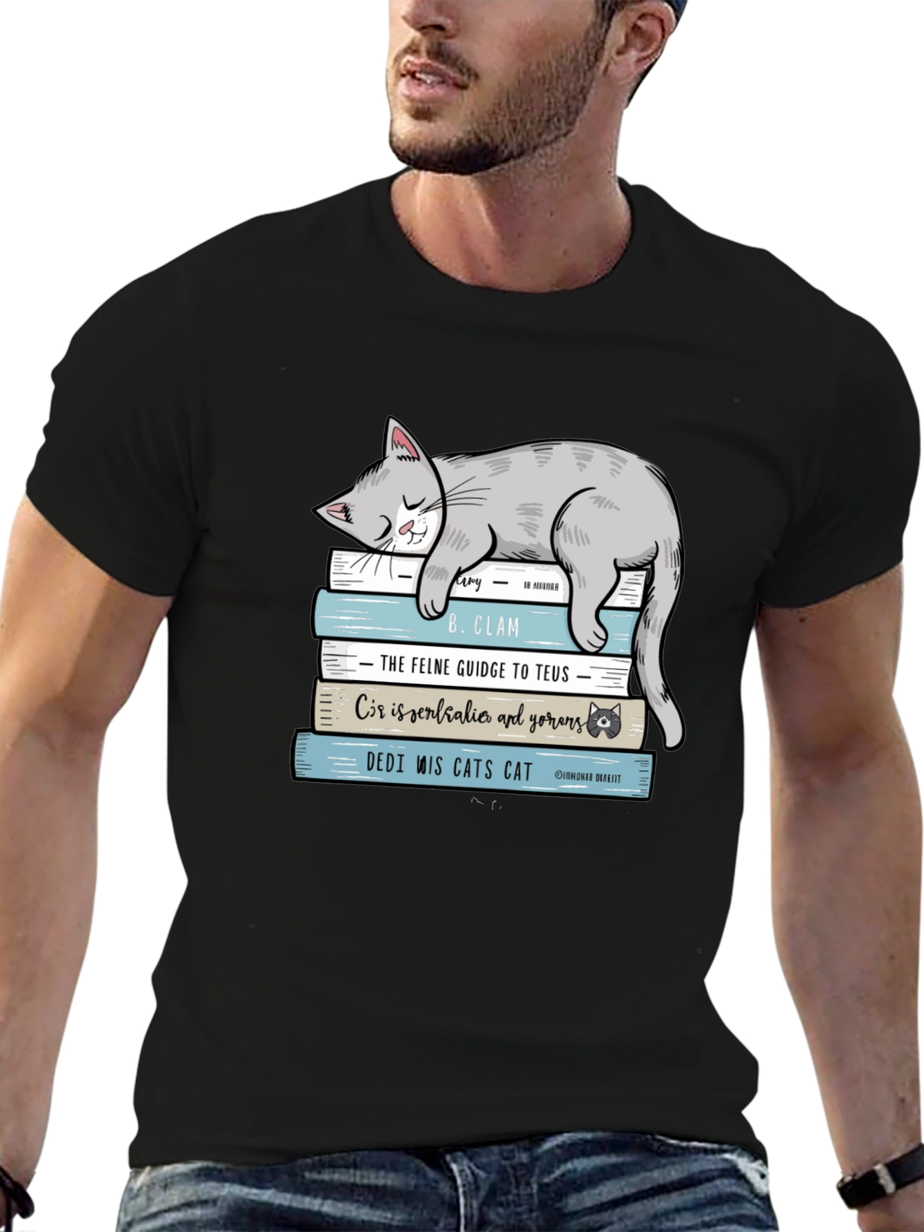 Cat Nap Book Stack Graphic Tee