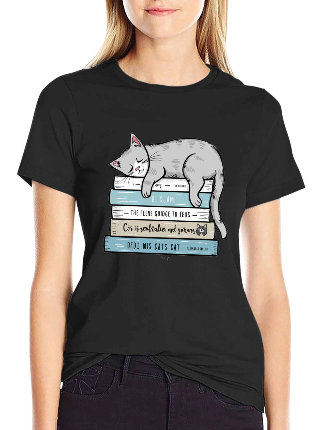 Cat Nap Book Stack Graphic Tee