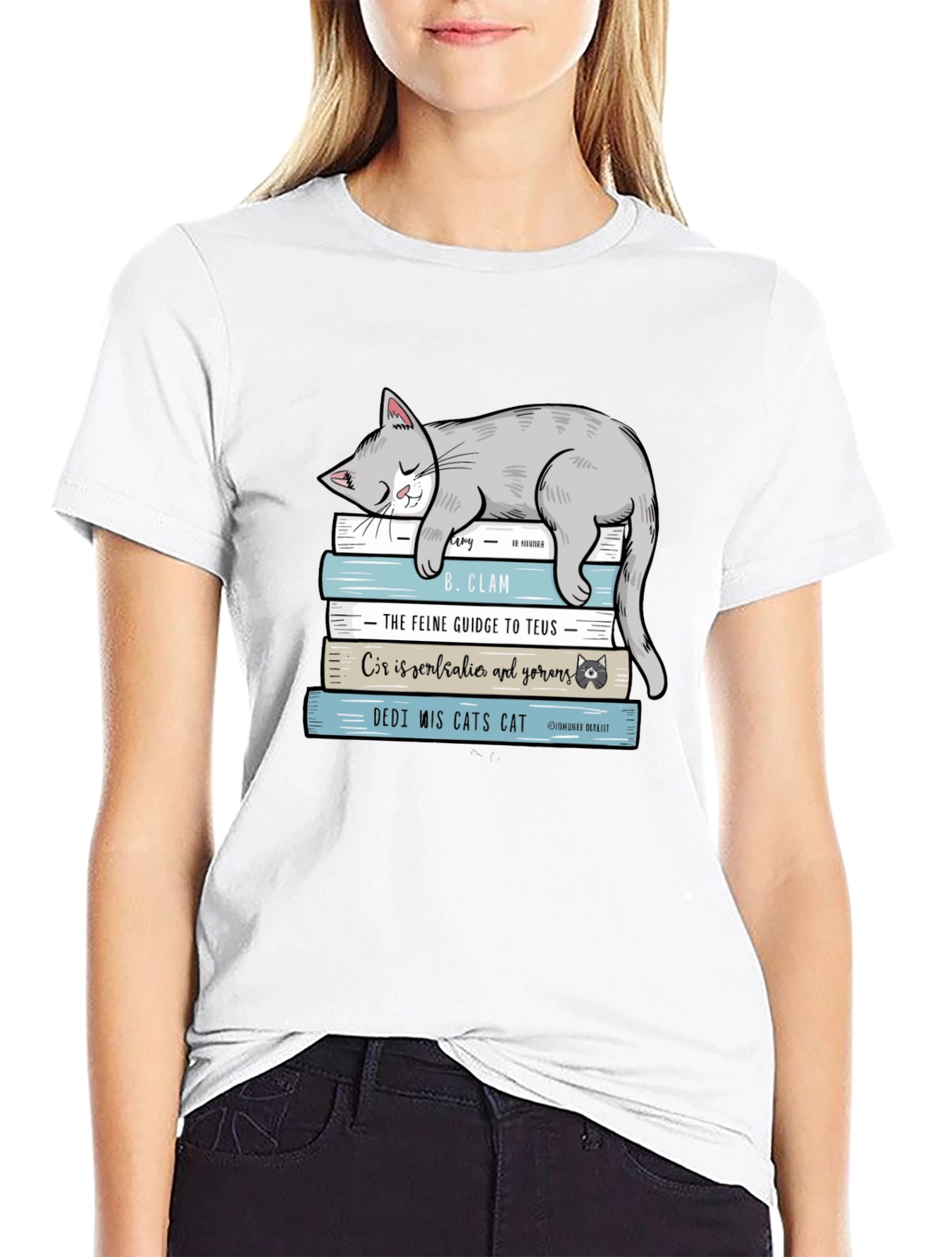 Cat Nap Book Stack Graphic Tee