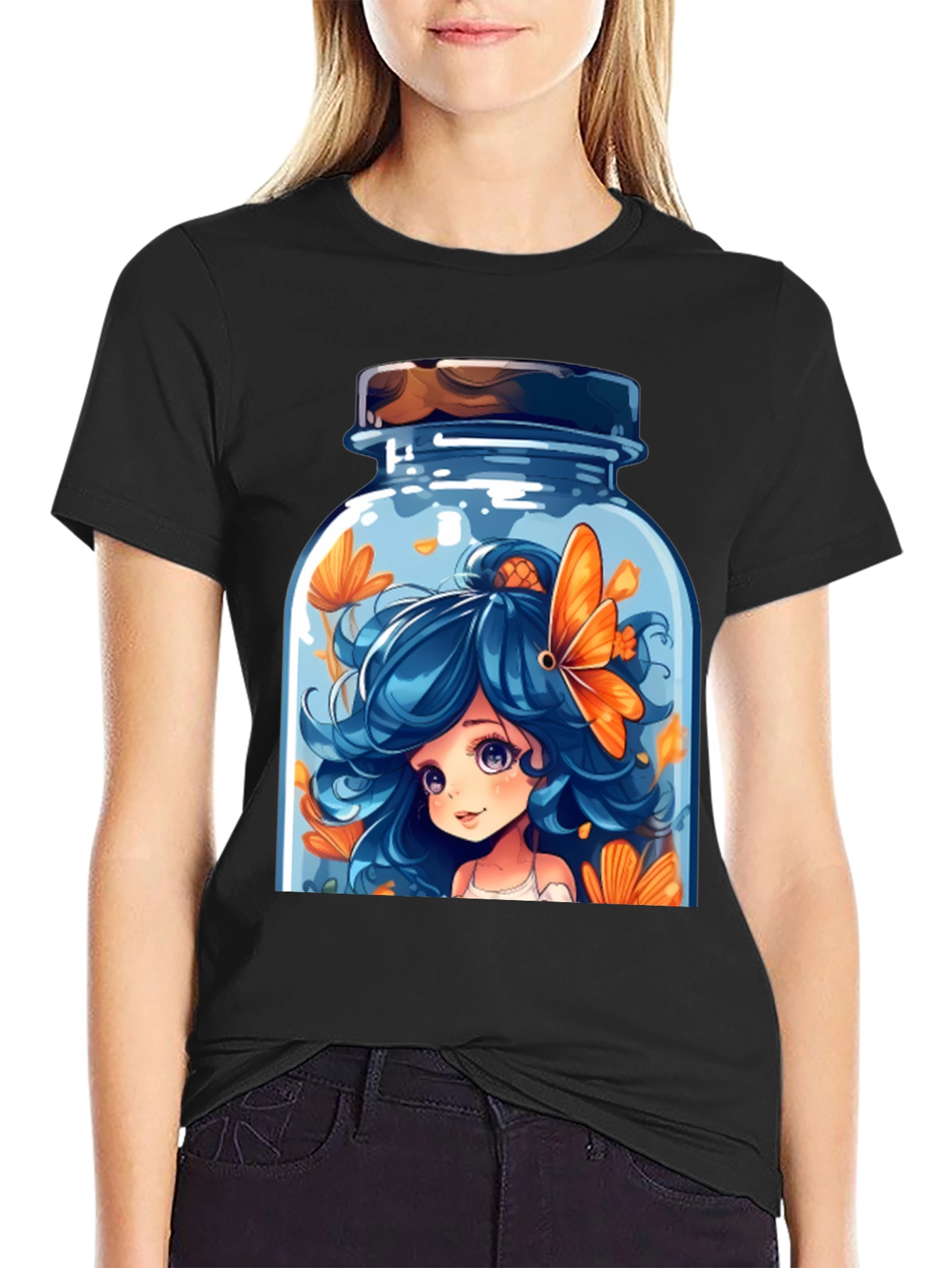 Cartoon Girl in a Jar Graphic T-Shirt