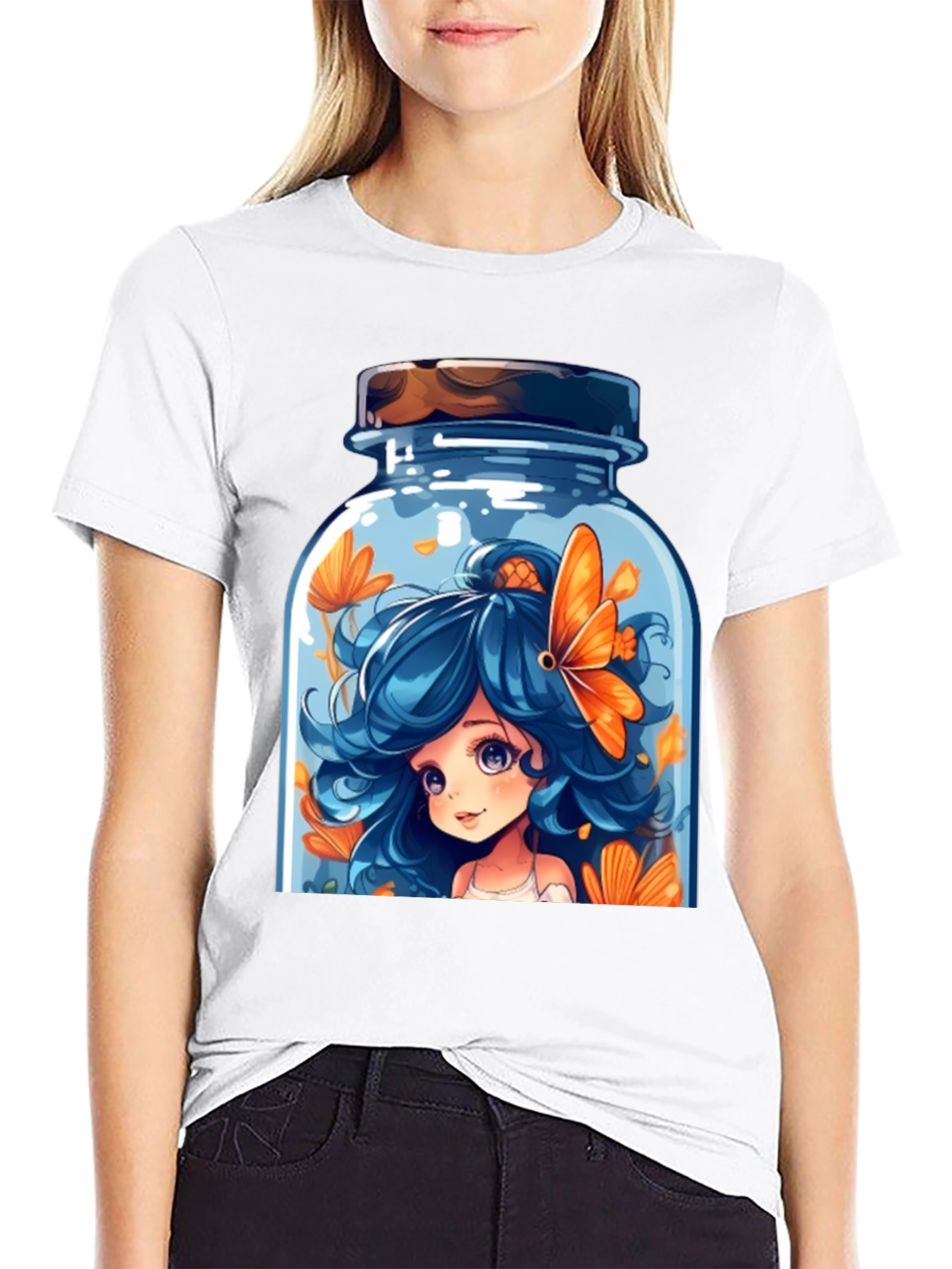Cartoon Girl in a Jar Graphic T-Shirt