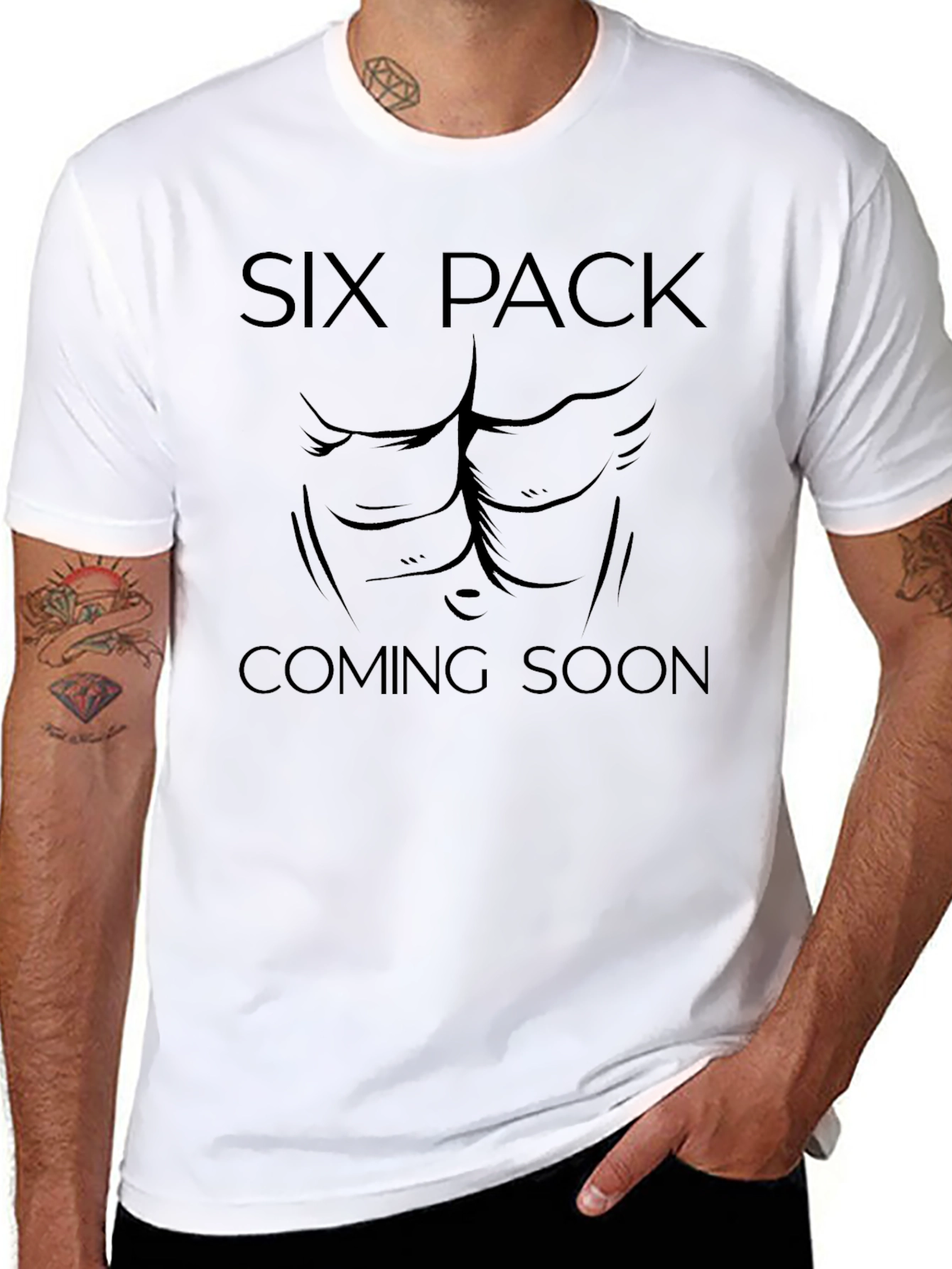 Six Pack Coming Soon Mens Black T-Shirt