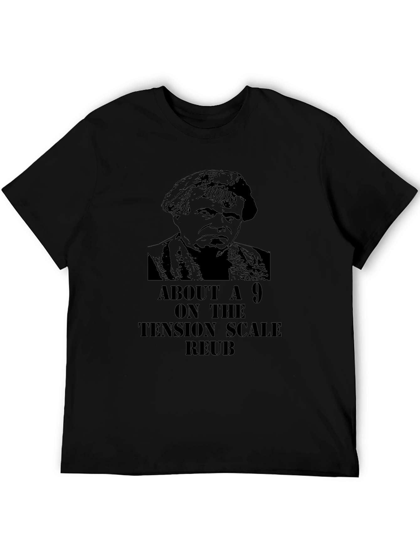 About a 9 Tension Scale Reuben Black T-Shirt
