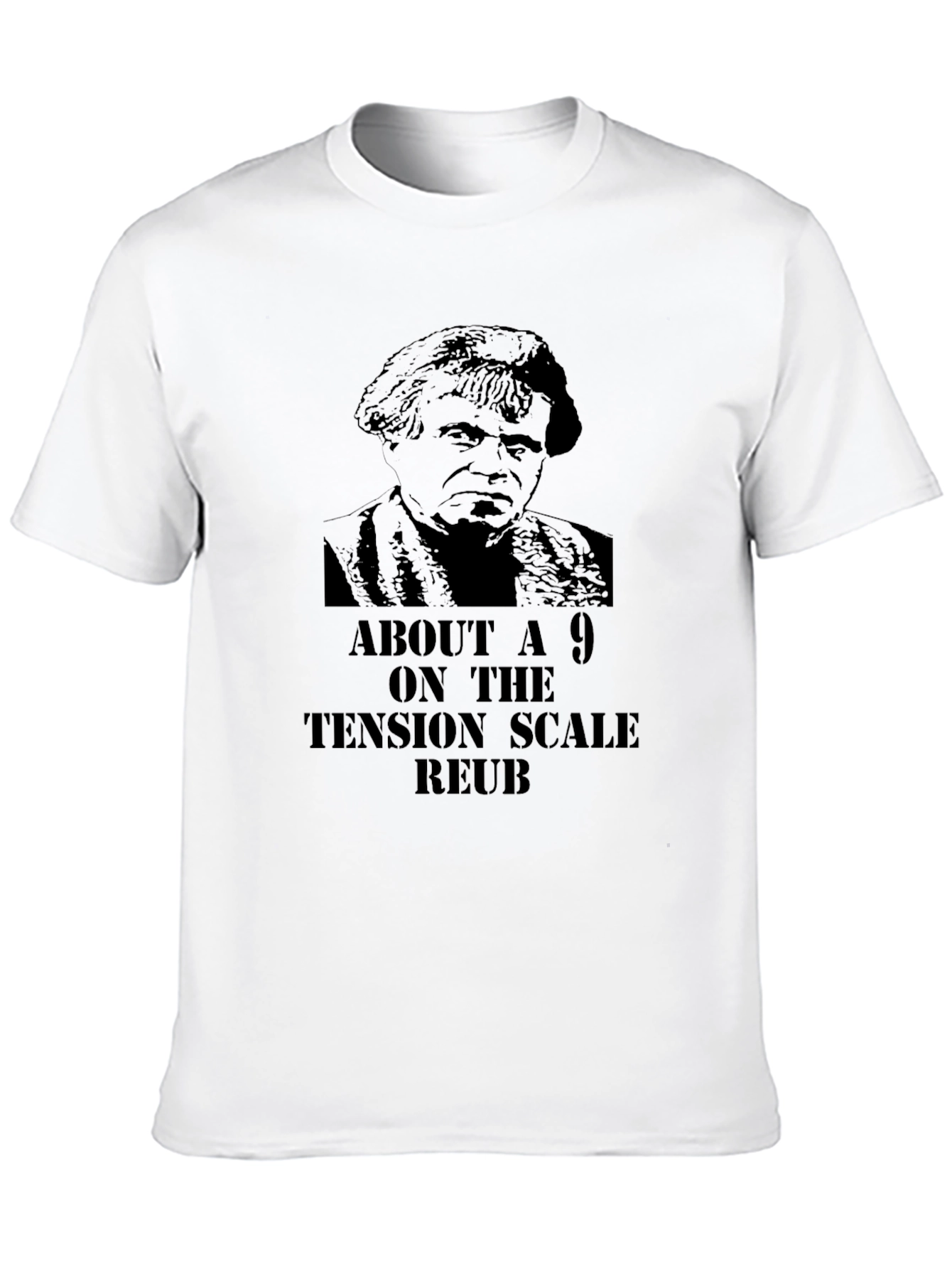 About a 9 Tension Scale Reuben Black T-Shirt