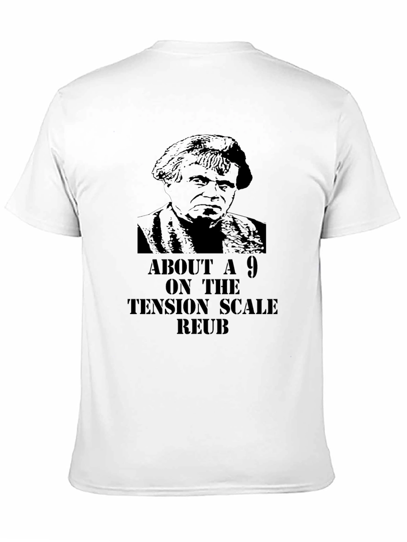 About a 9 Tension Scale Reuben Black T-Shirt