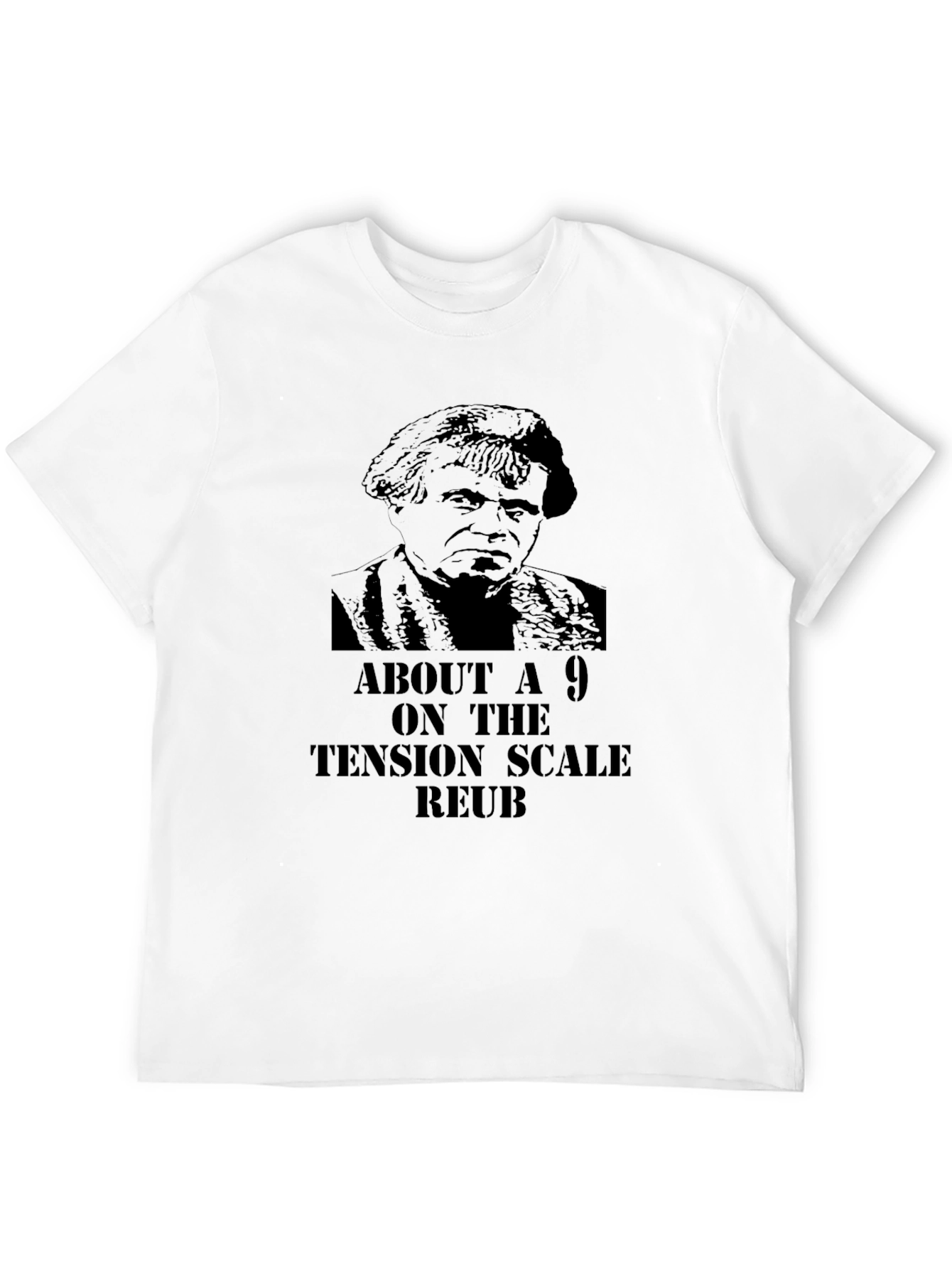 About a 9 Tension Scale Reuben Black T-Shirt
