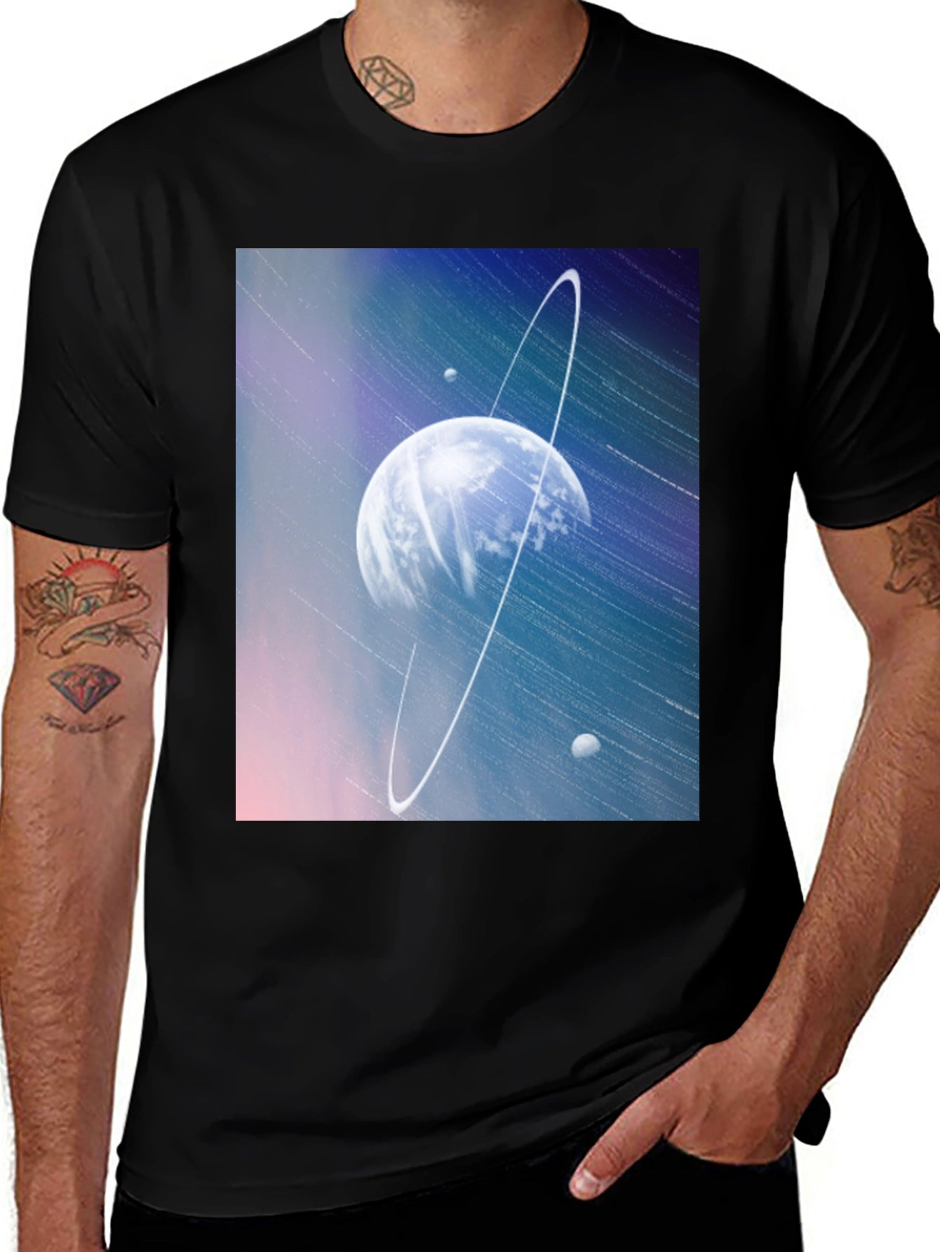 Cosmic Planet Graphic Tee - Black Casual T-Shirt