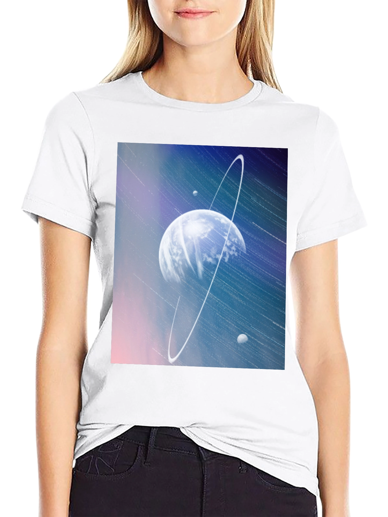 Cosmic Planet Graphic Tee - Black Casual T-Shirt