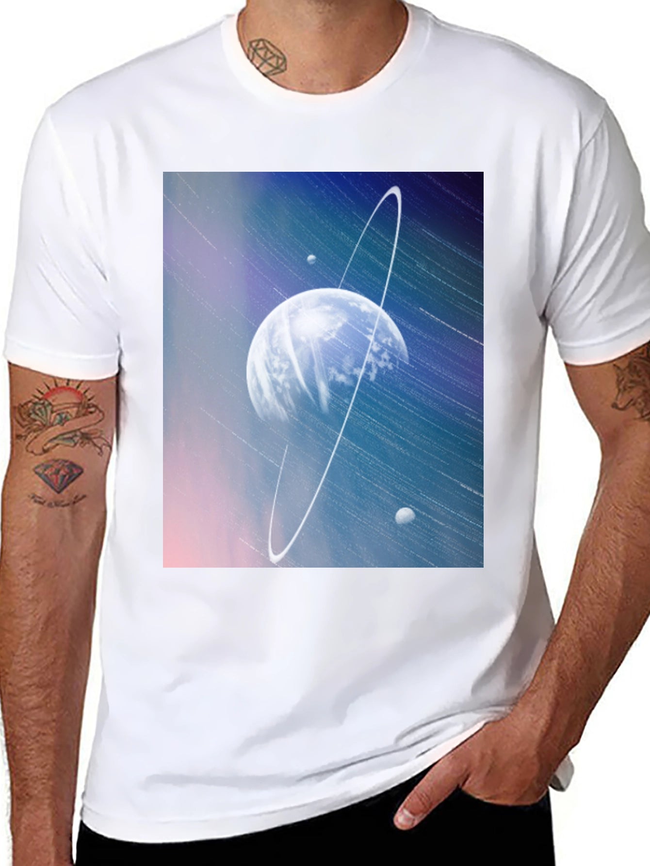 Cosmic Planet Graphic Tee - Black Casual T-Shirt