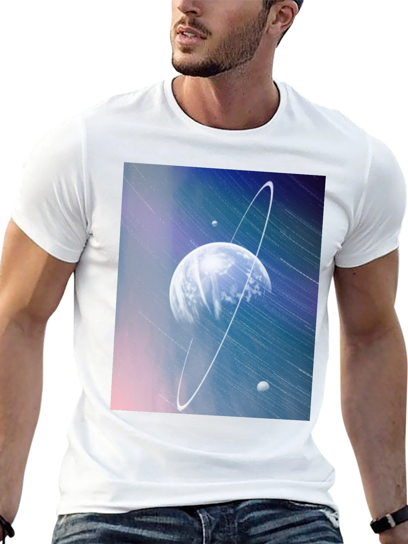 Cosmic Planet Graphic Tee - Black Casual T-Shirt