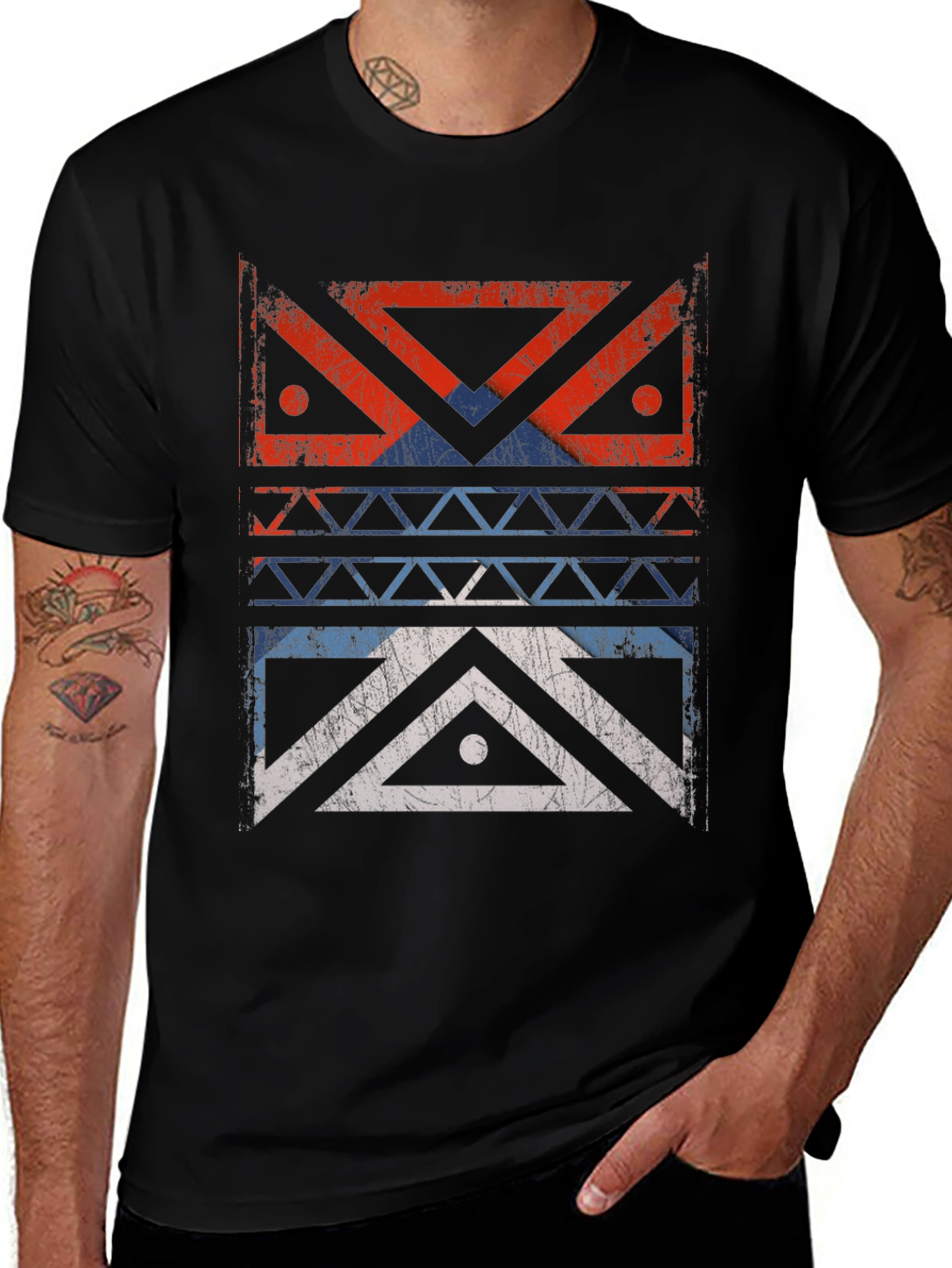 Distressed Geometric Design Graphic Tee