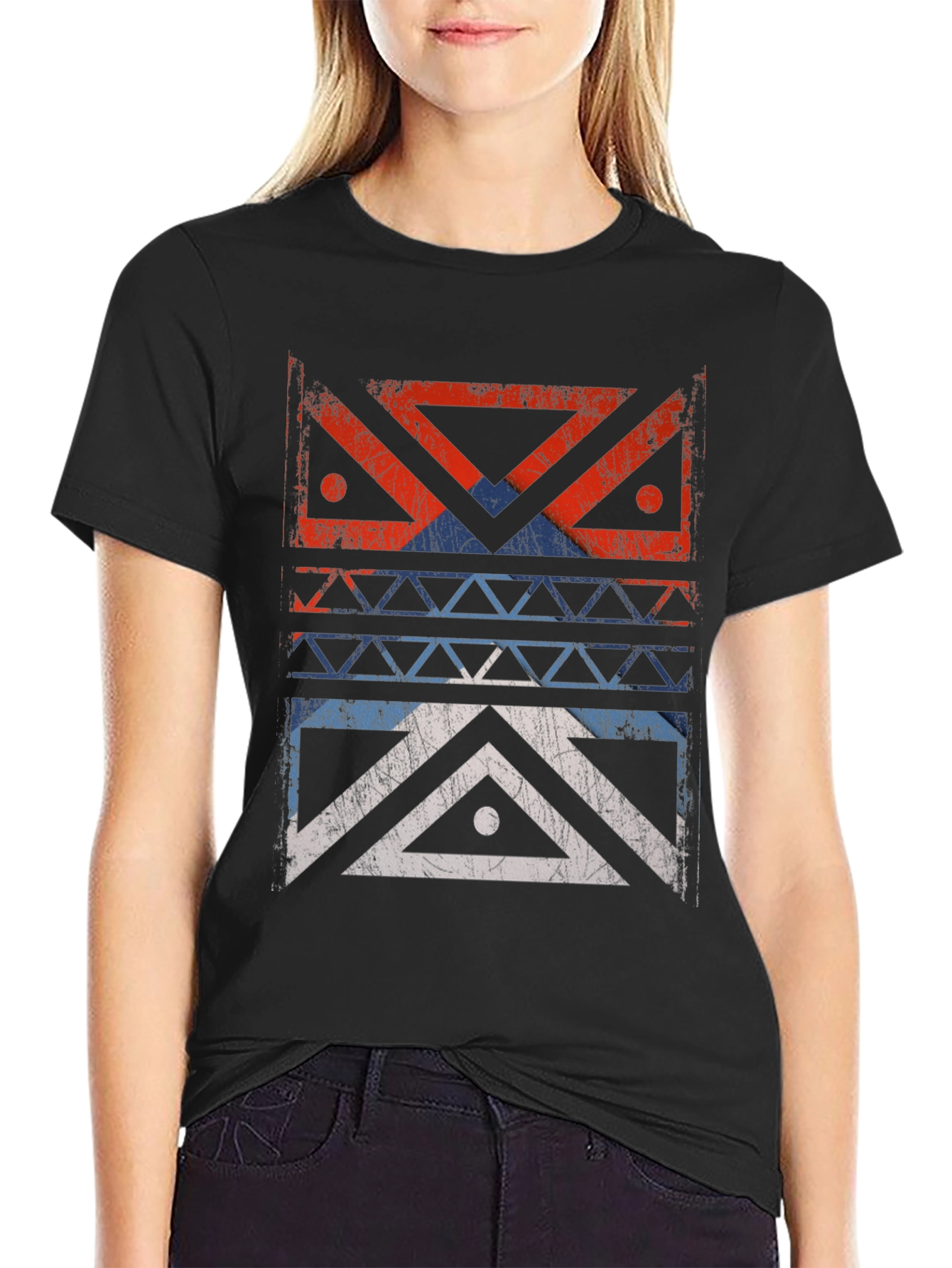 Distressed Geometric Design Graphic Tee