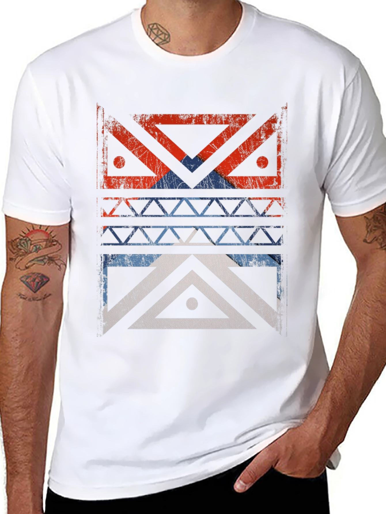 Distressed Geometric Design Graphic Tee