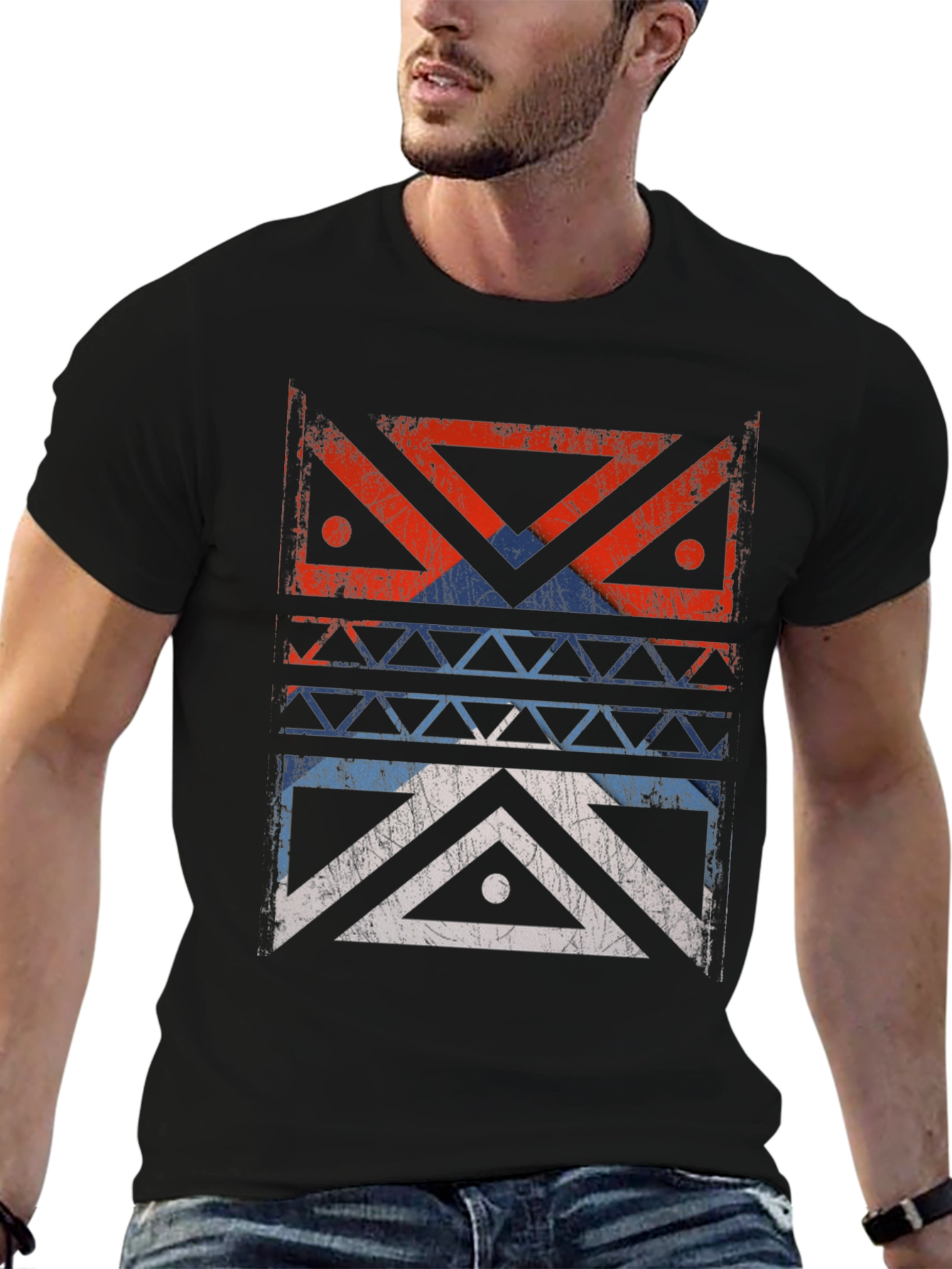 Distressed Geometric Design Graphic Tee