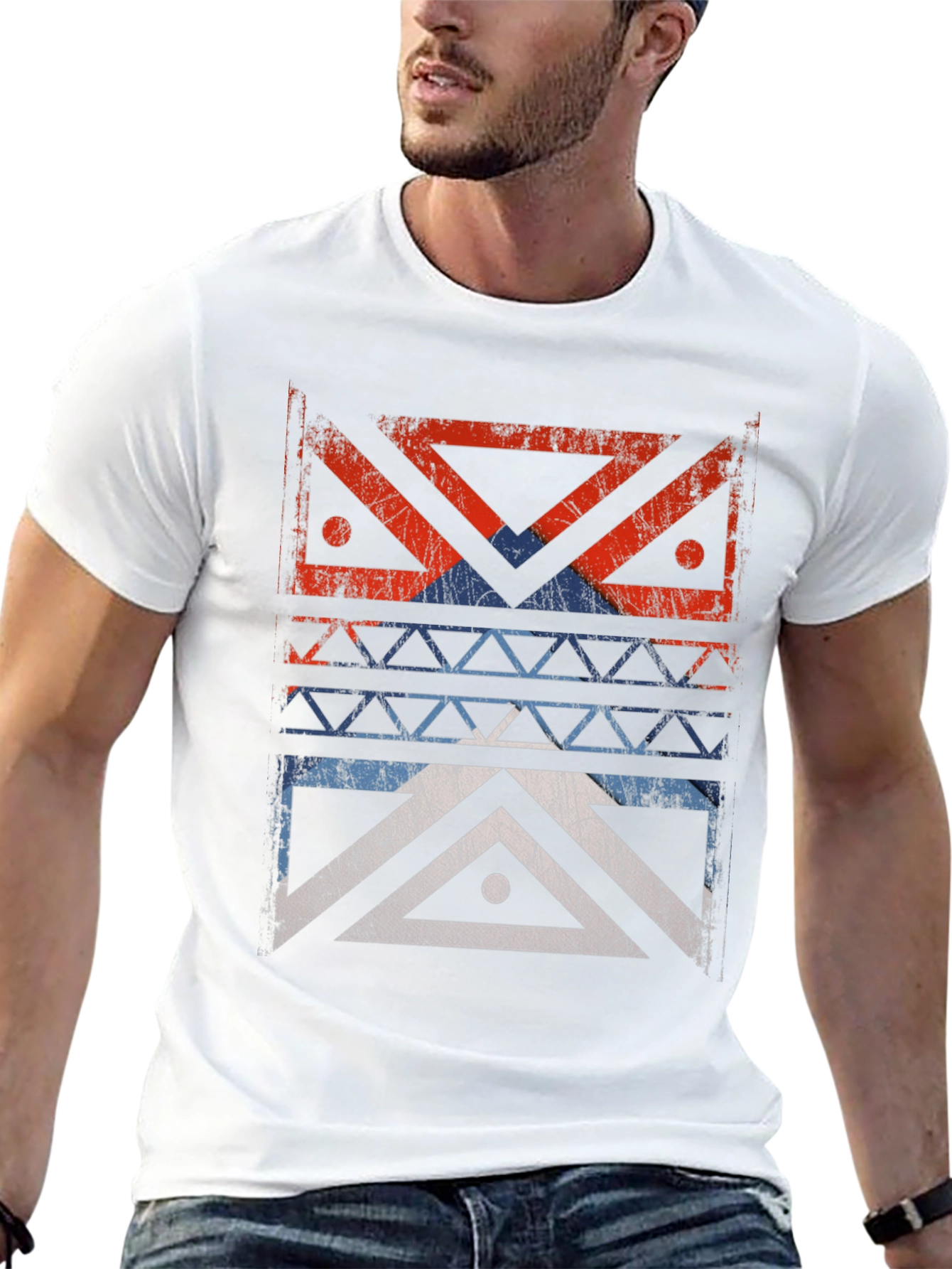 Distressed Geometric Design Graphic Tee
