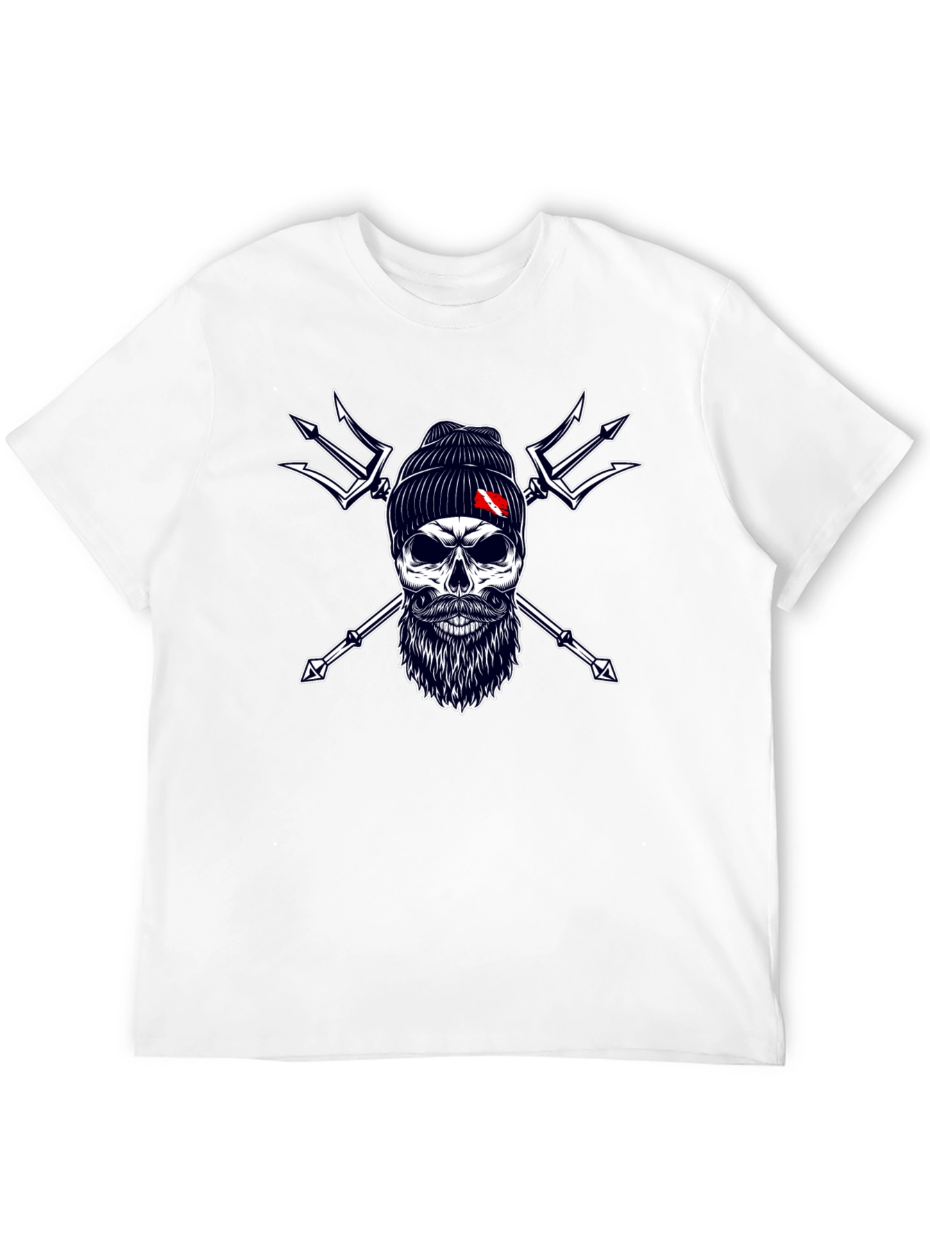 Diver Skull & Trident Graphic Tee - Black Cotton