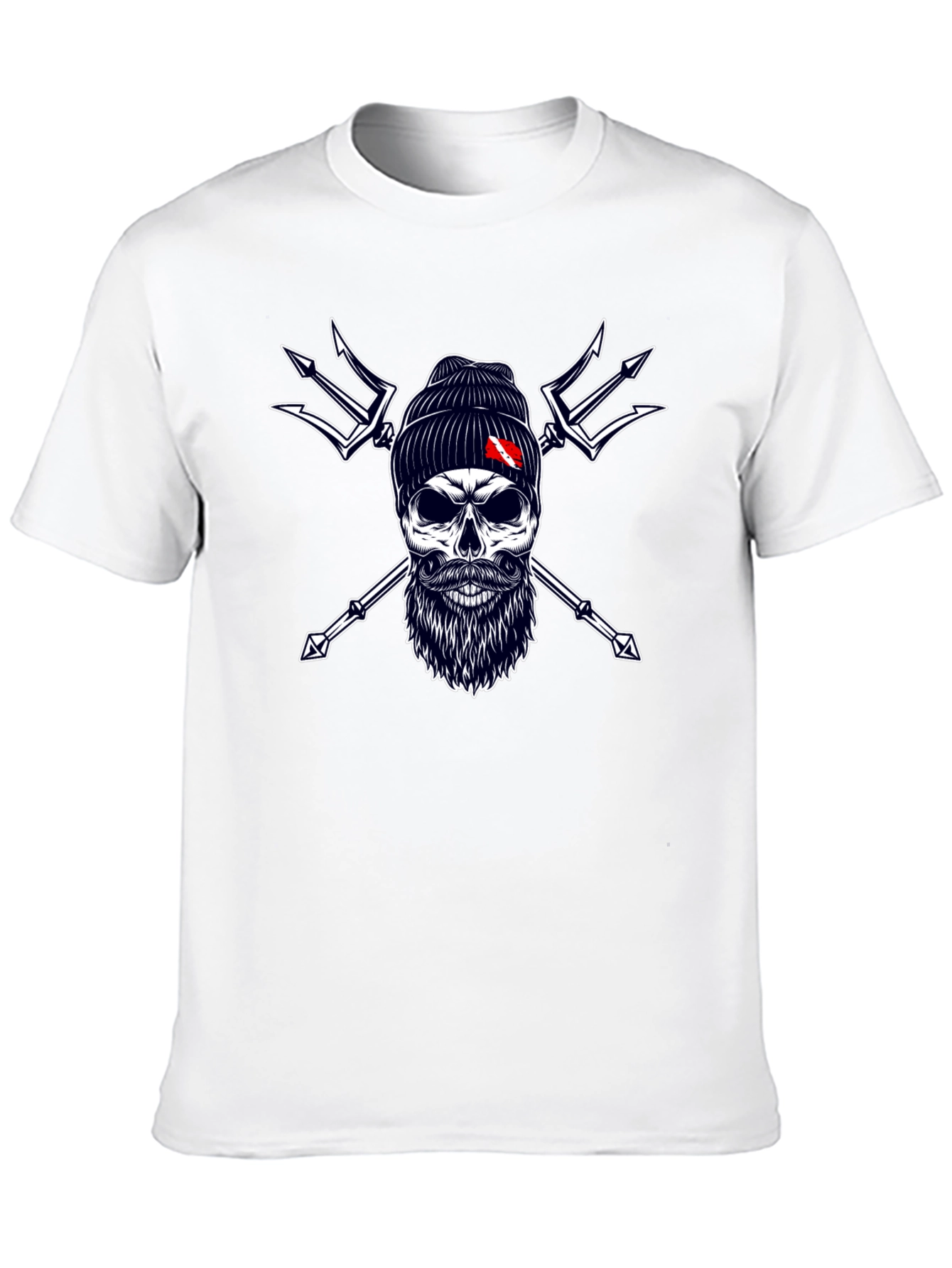 Diver Skull & Trident Graphic Tee - Black Cotton