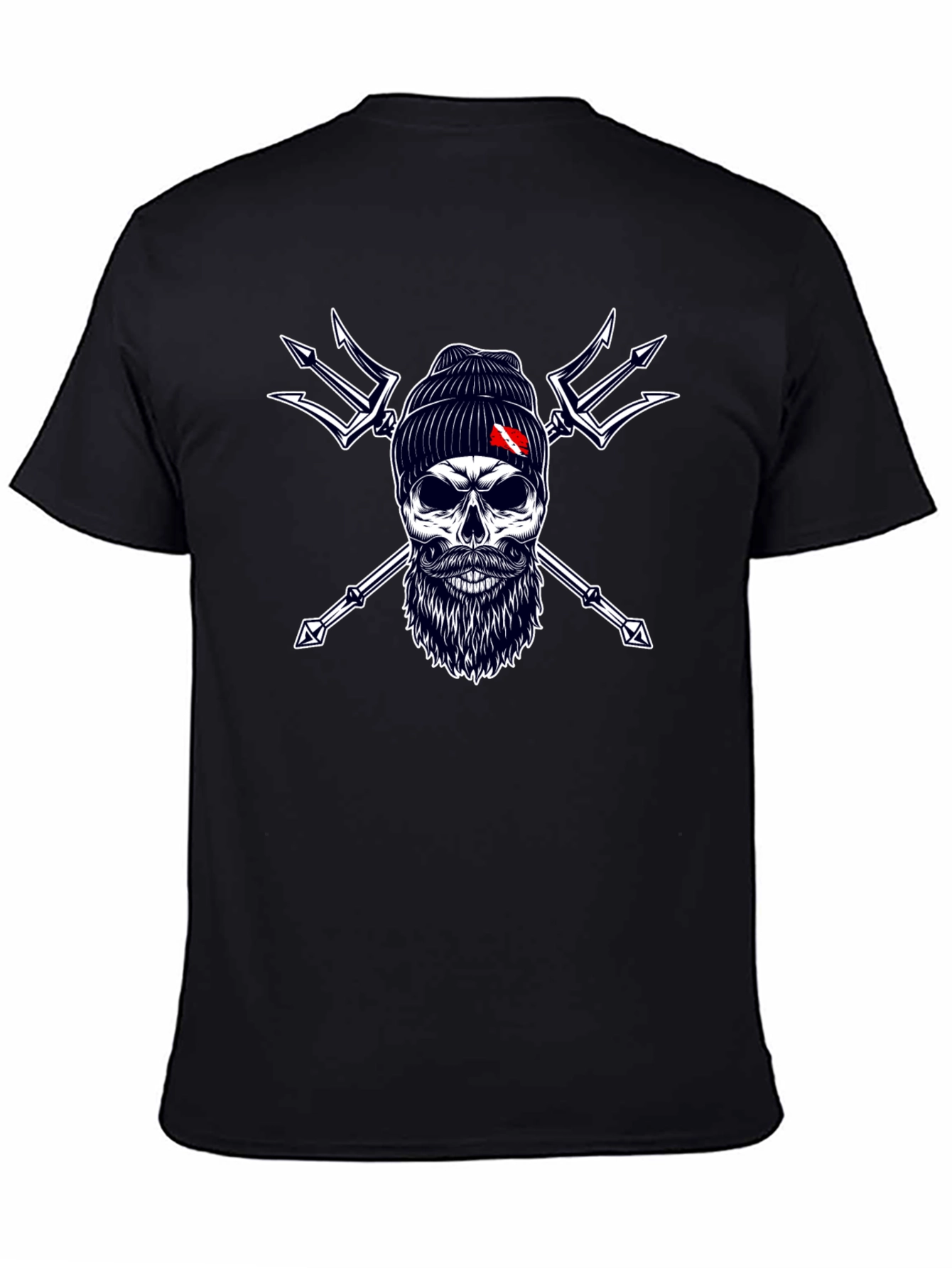 Diver Skull & Trident Graphic Tee - Black Cotton
