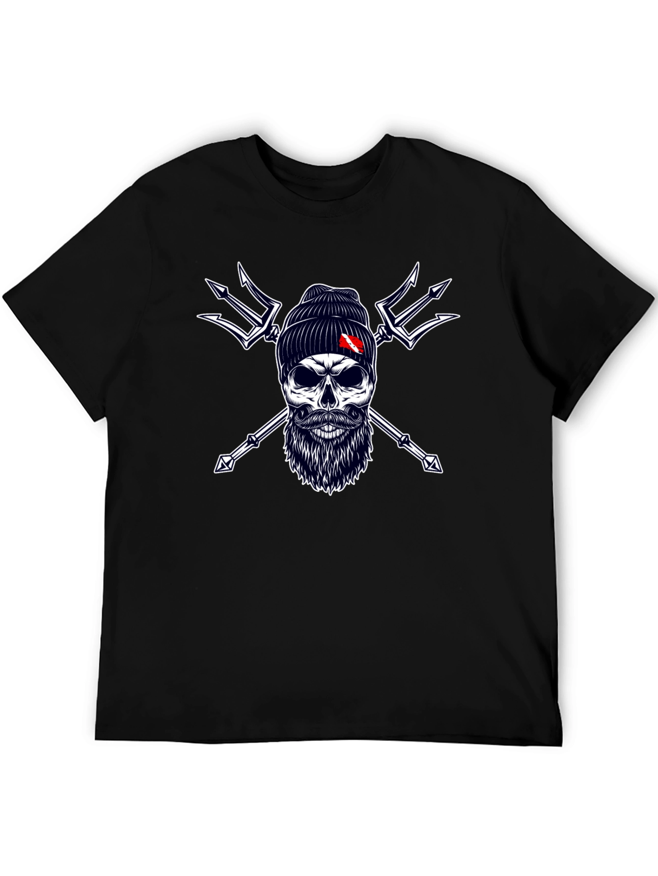 Diver Skull & Trident Graphic Tee - Black Cotton
