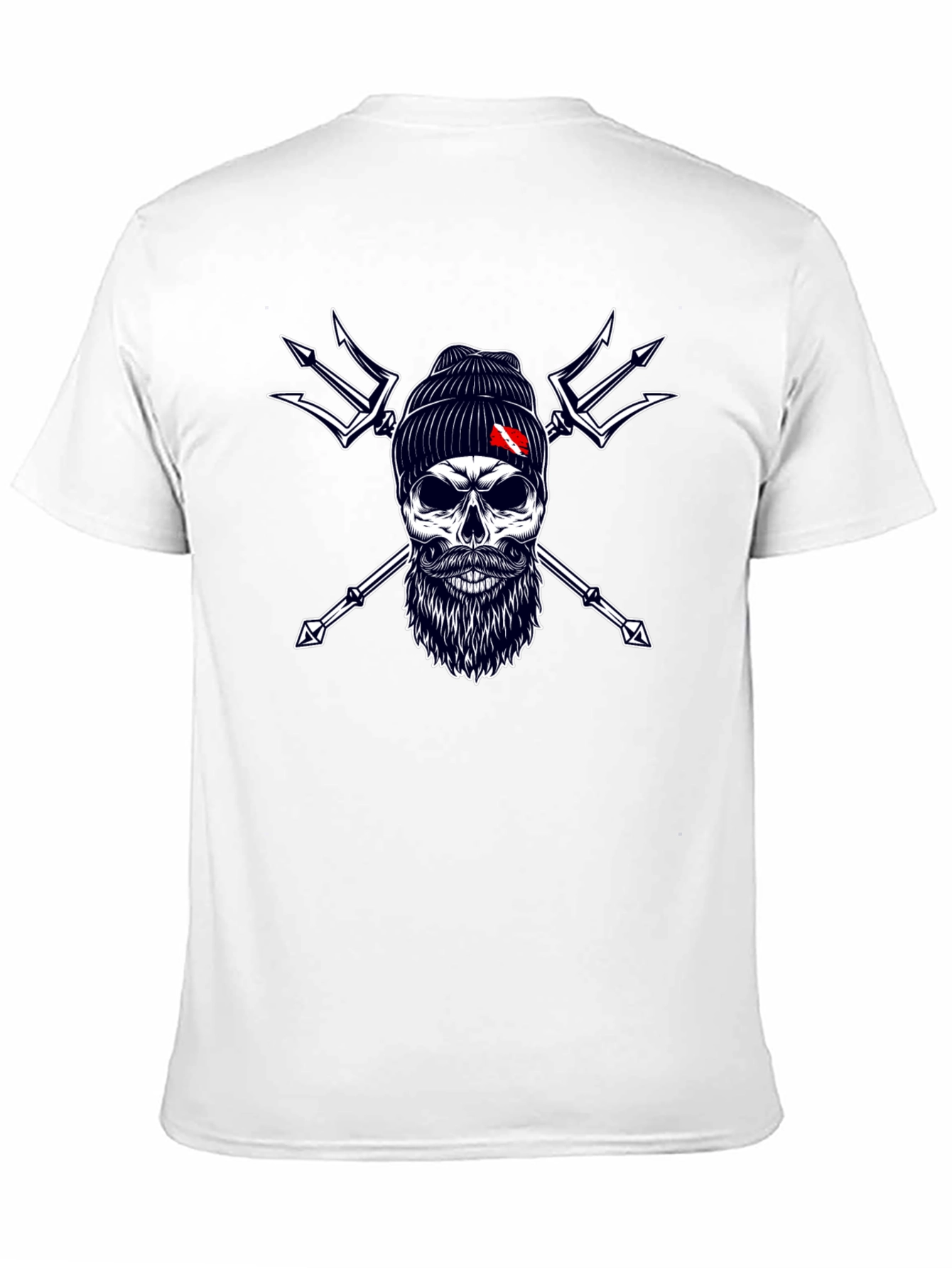 Diver Skull & Trident Graphic Tee - Black Cotton