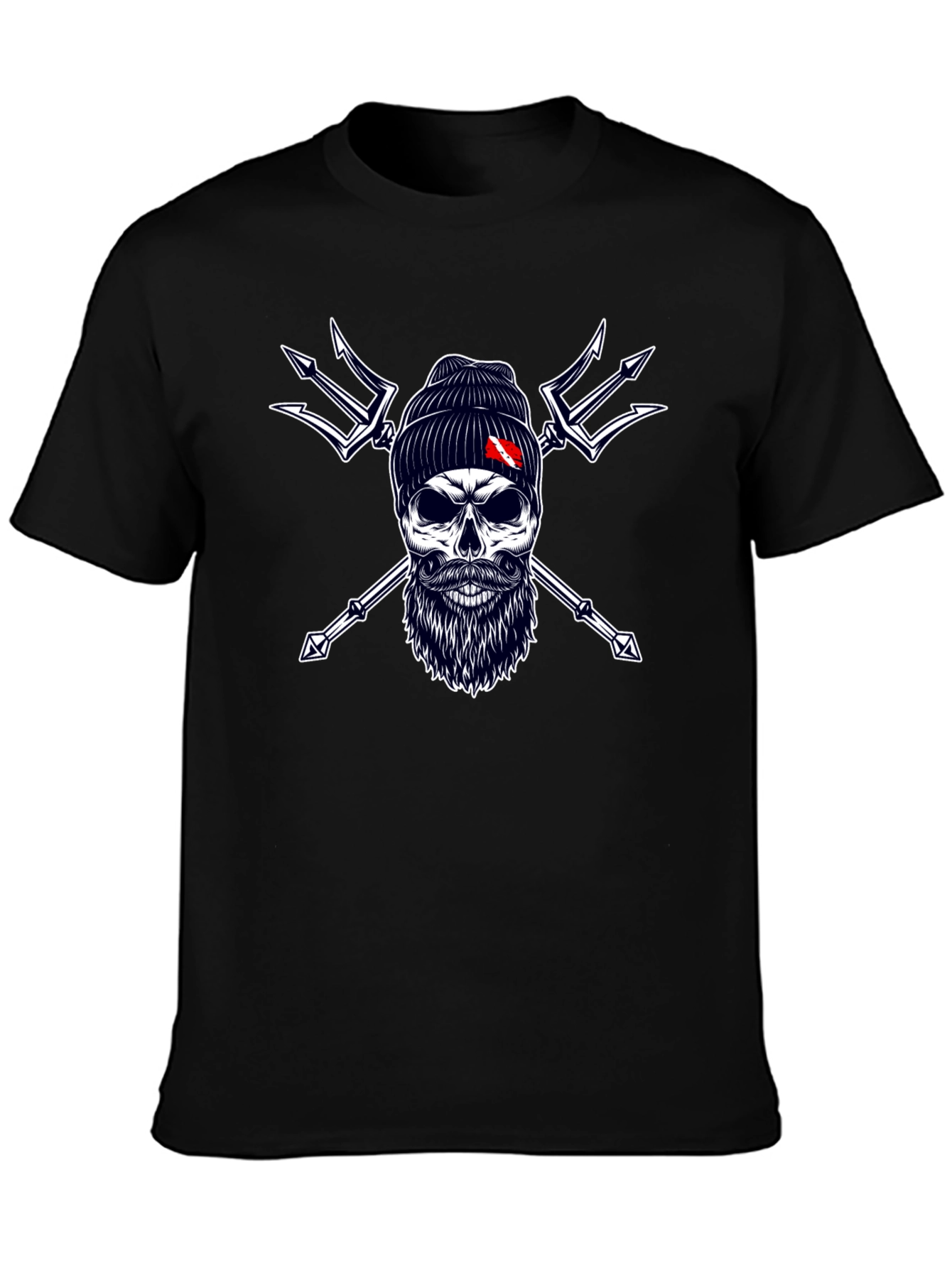 Diver Skull & Trident Graphic Tee - Black Cotton