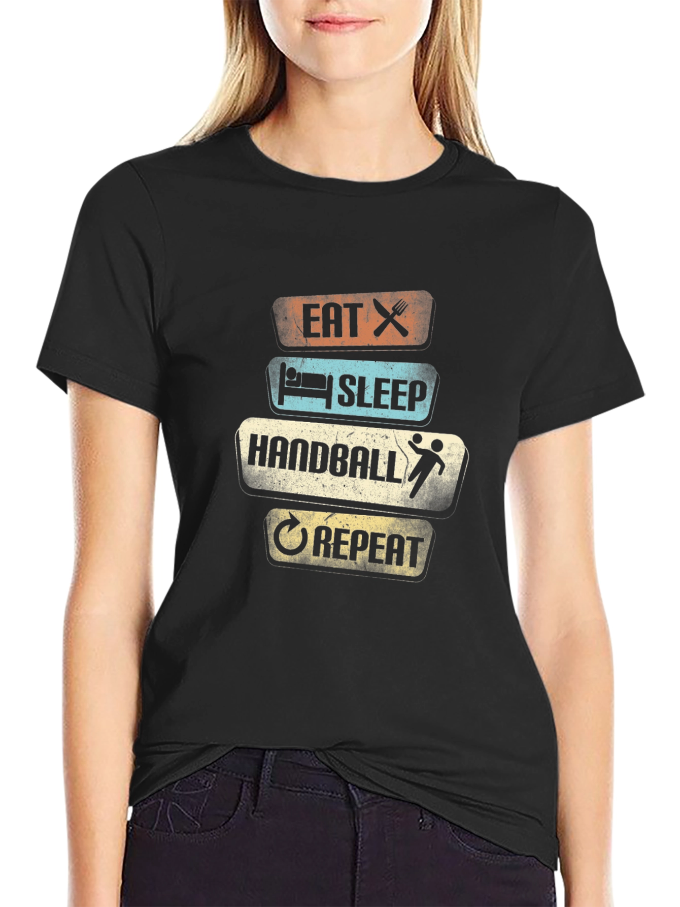 Eat Sleep Handball Repeat T-Shirt - Black Cotton Tee