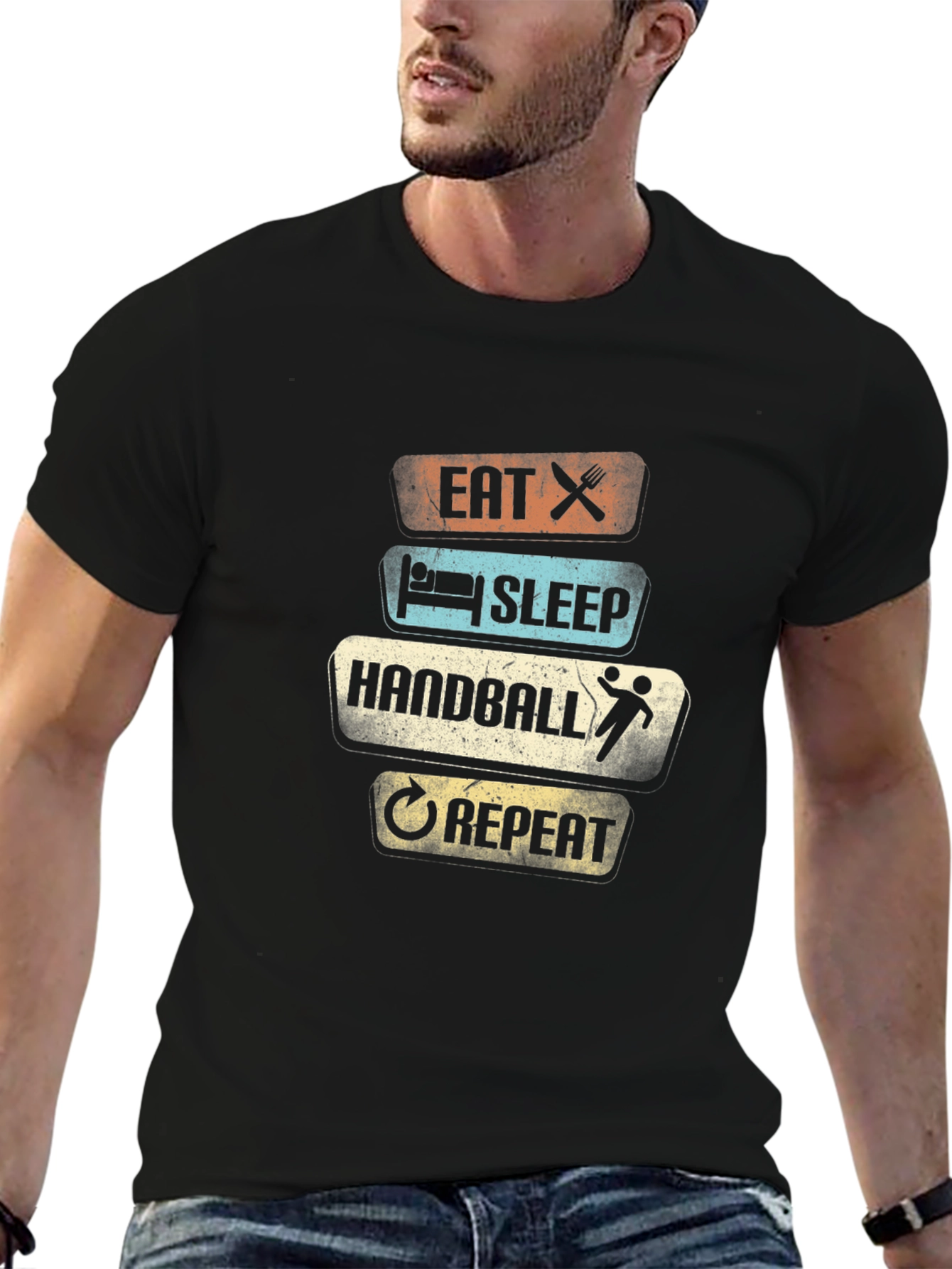 Eat Sleep Handball Repeat T-Shirt - Black Cotton Tee