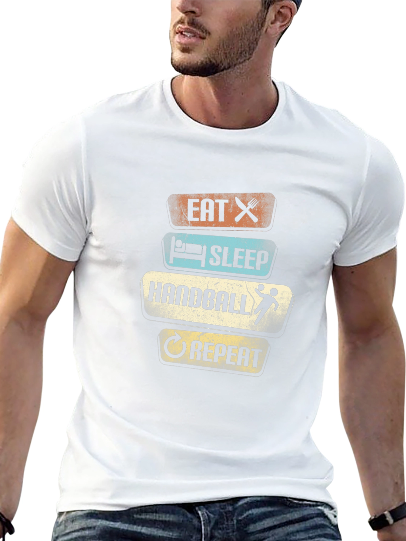 Eat Sleep Handball Repeat T-Shirt - Black Cotton Tee