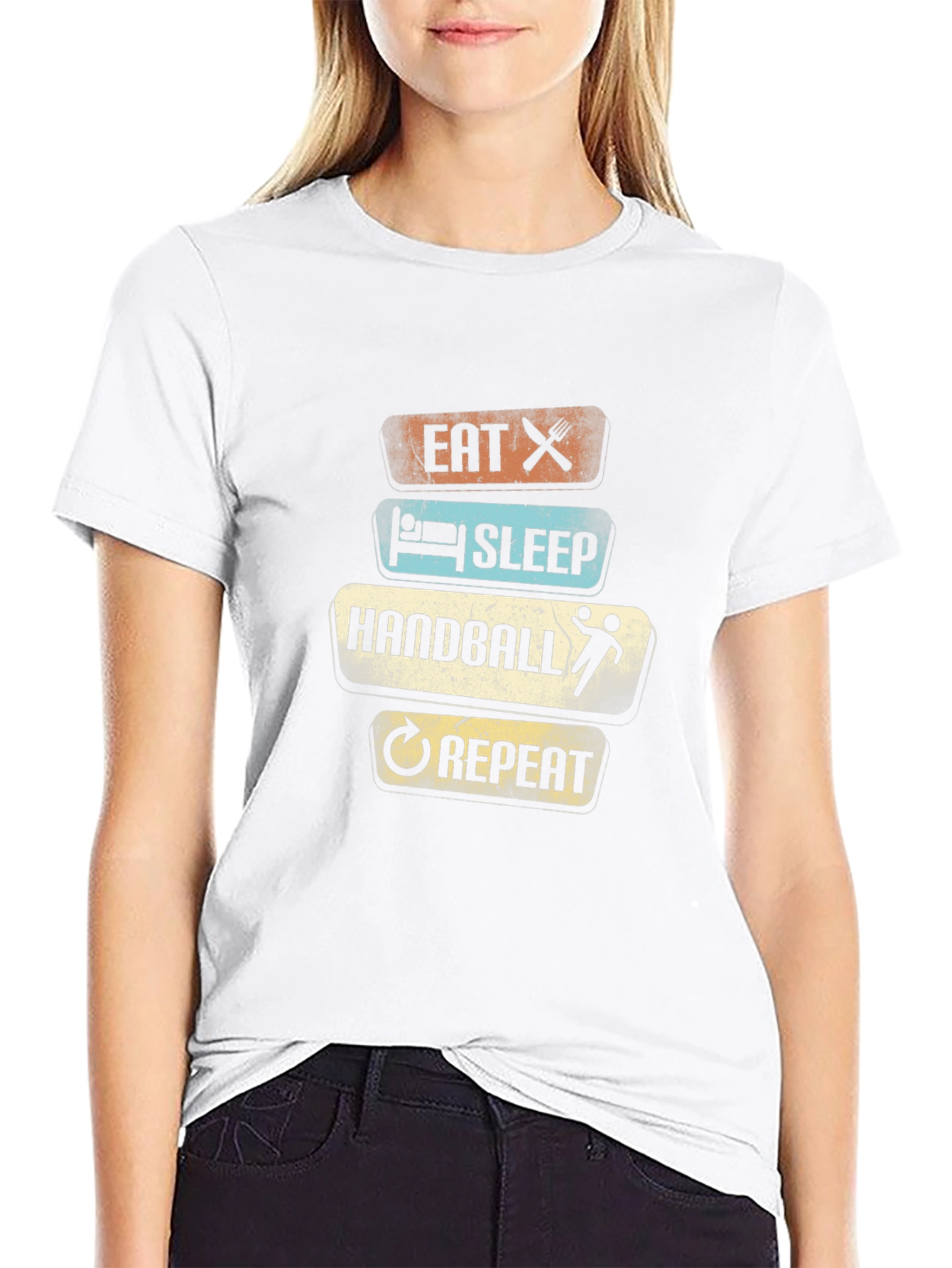Eat Sleep Handball Repeat T-Shirt - Black Cotton Tee