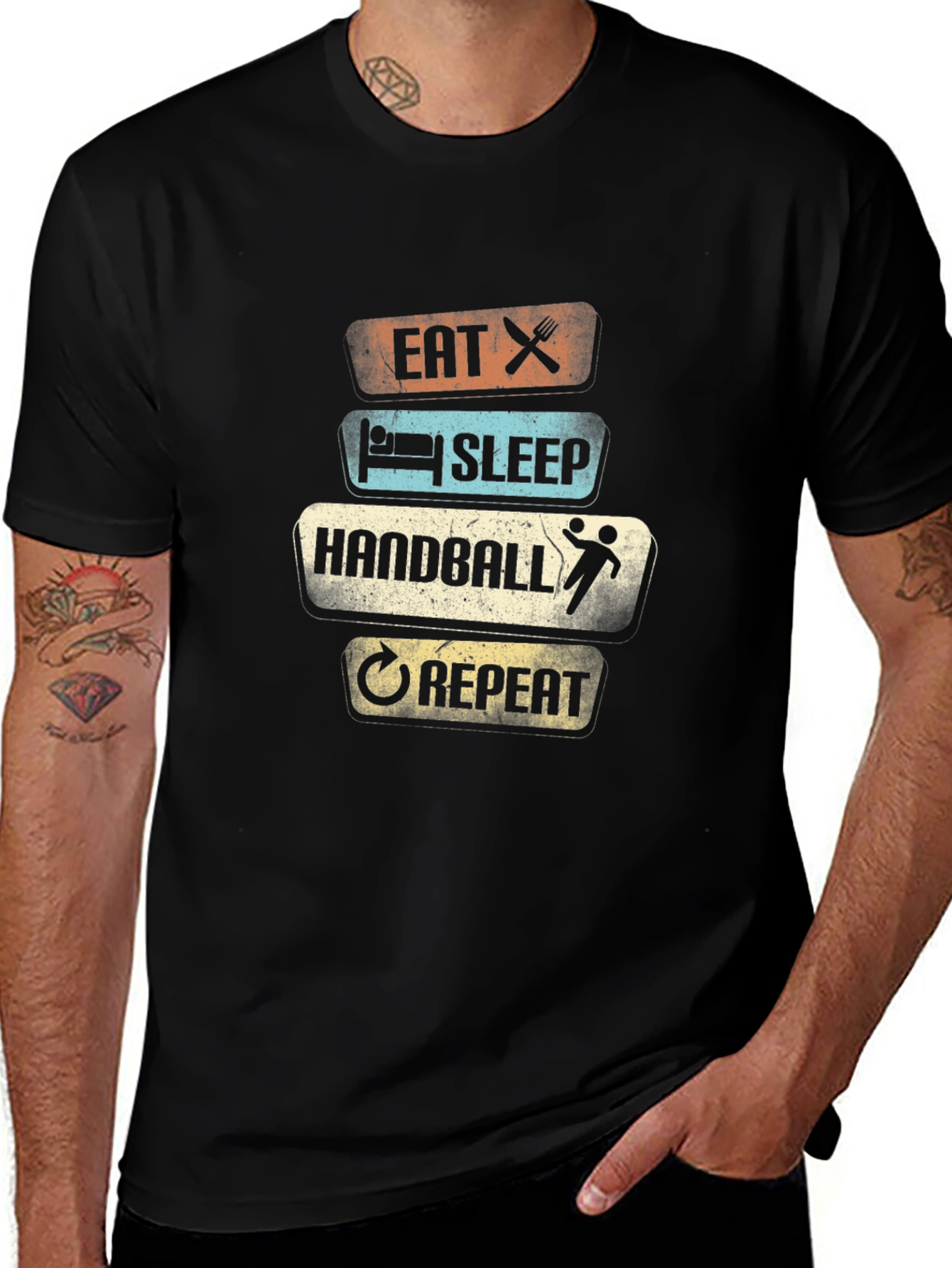 Eat Sleep Handball Repeat T-Shirt - Black Cotton Tee