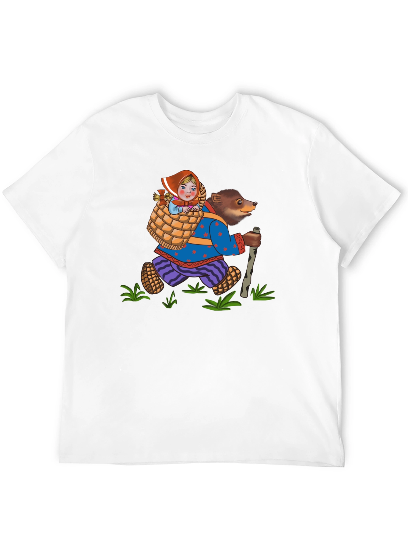 Bear and Girl Cartoon Black T-Shirt