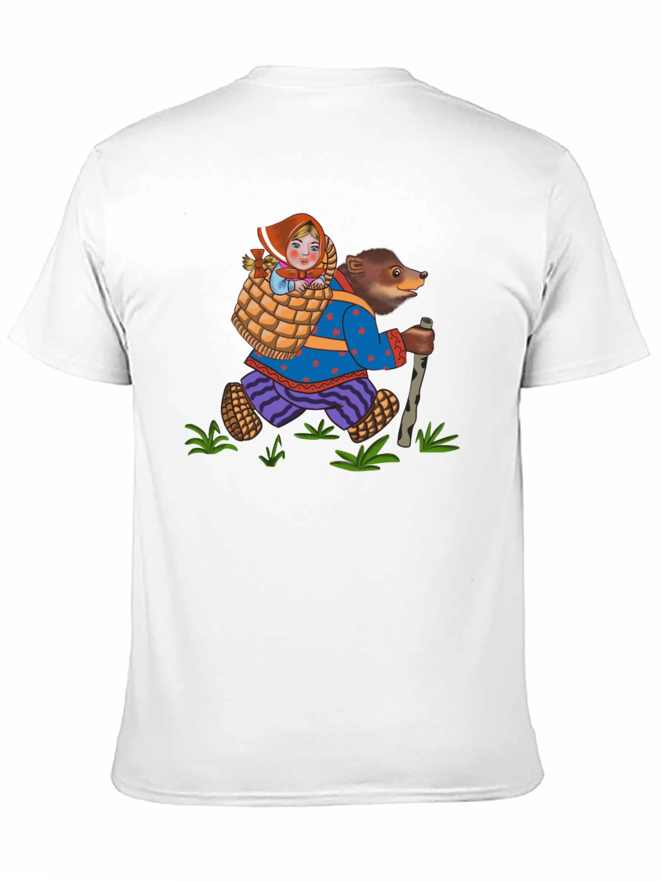 Bear and Girl Cartoon Black T-Shirt