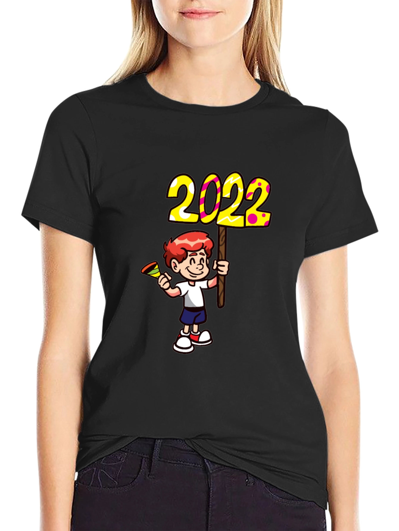 2022 Boy Cartoon Graphic Tee - Black