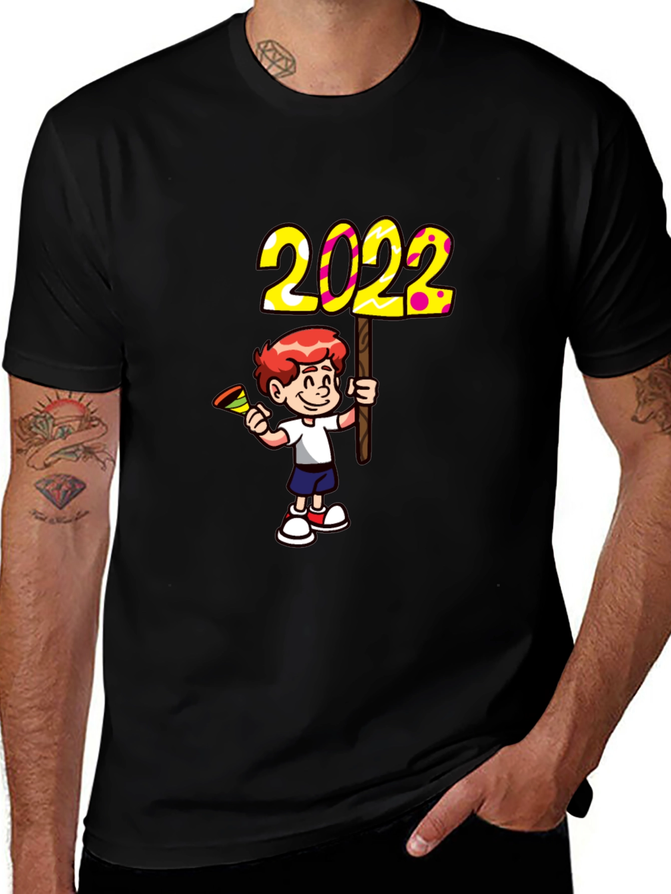 2022 Boy Cartoon Graphic Tee - Black