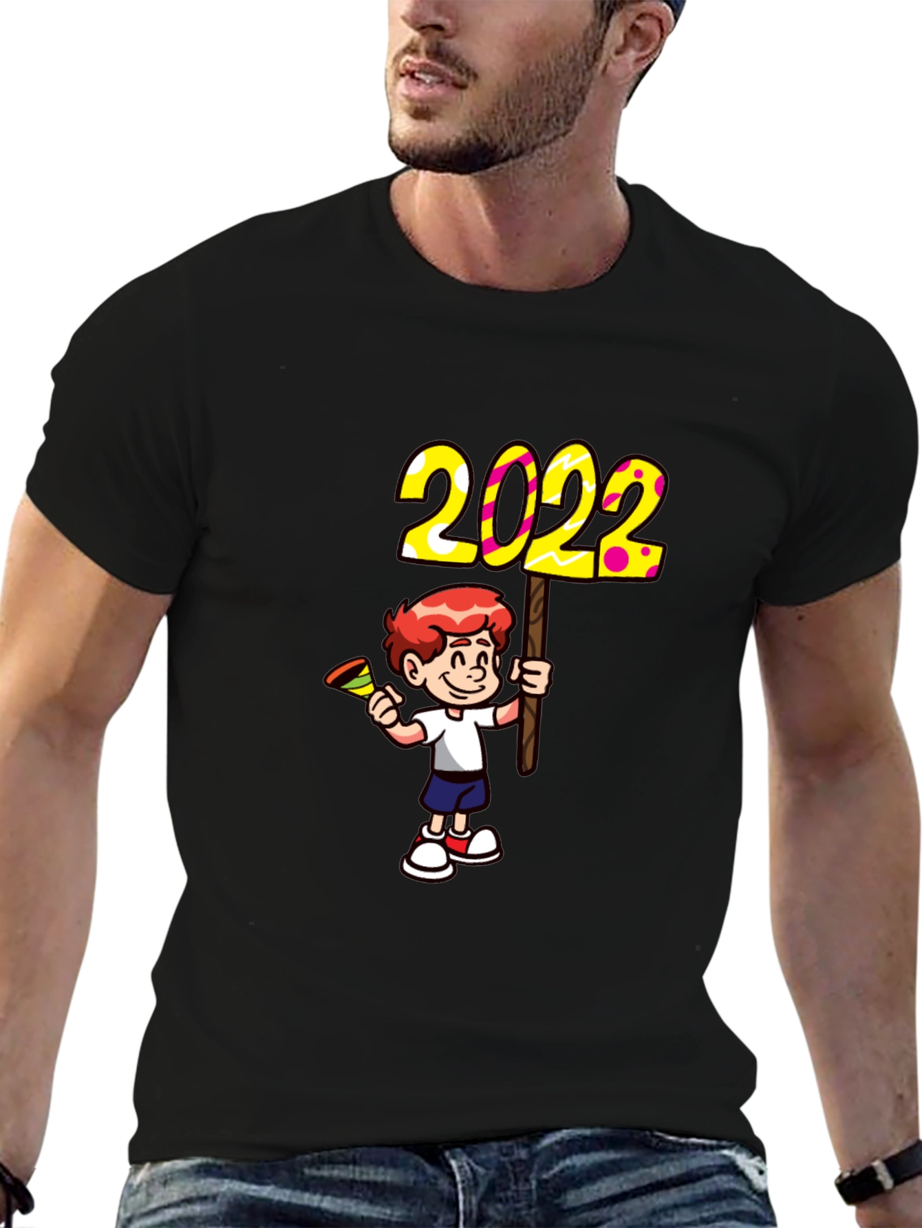 2022 Boy Cartoon Graphic Tee - Black