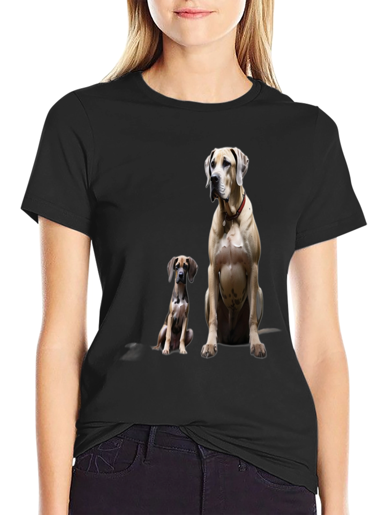 Dog Lovers Tee: Two Great Danes on Black T-Shirt