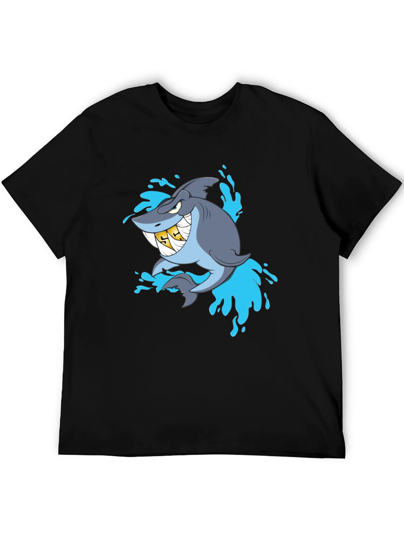 Shark with Gold Teeth Graphic Black T-Shirt
