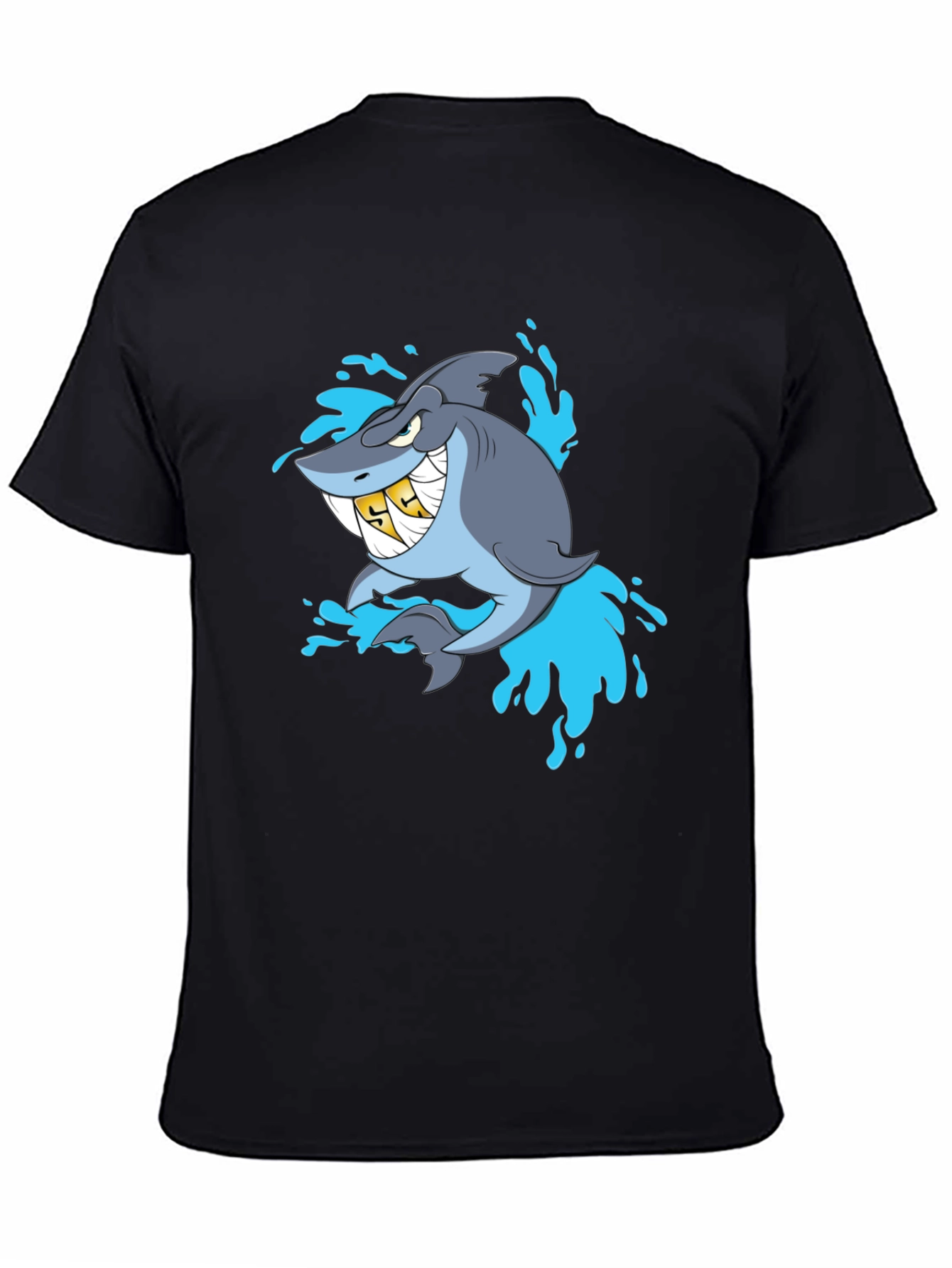Shark with Gold Teeth Graphic Black T-Shirt