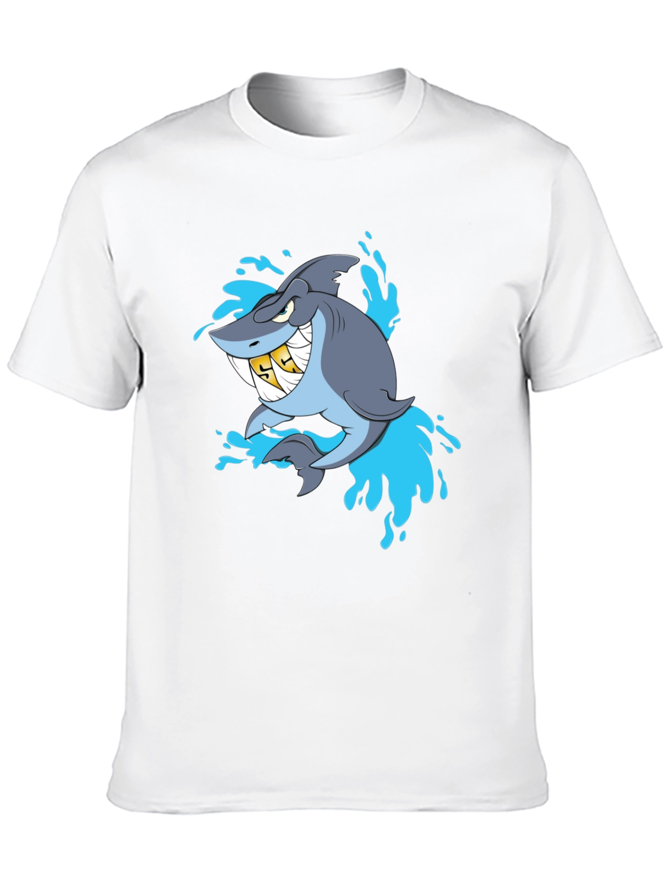 Shark with Gold Teeth Graphic Black T-Shirt