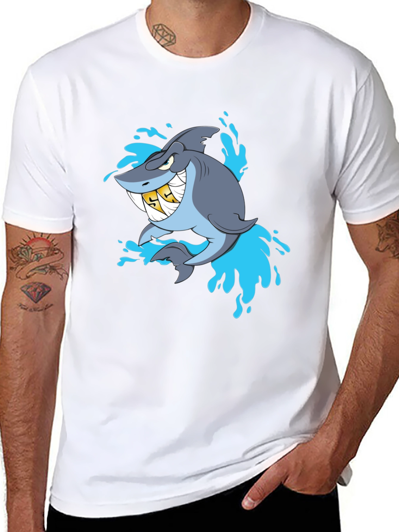 Shark with Gold Teeth Graphic Black T-Shirt