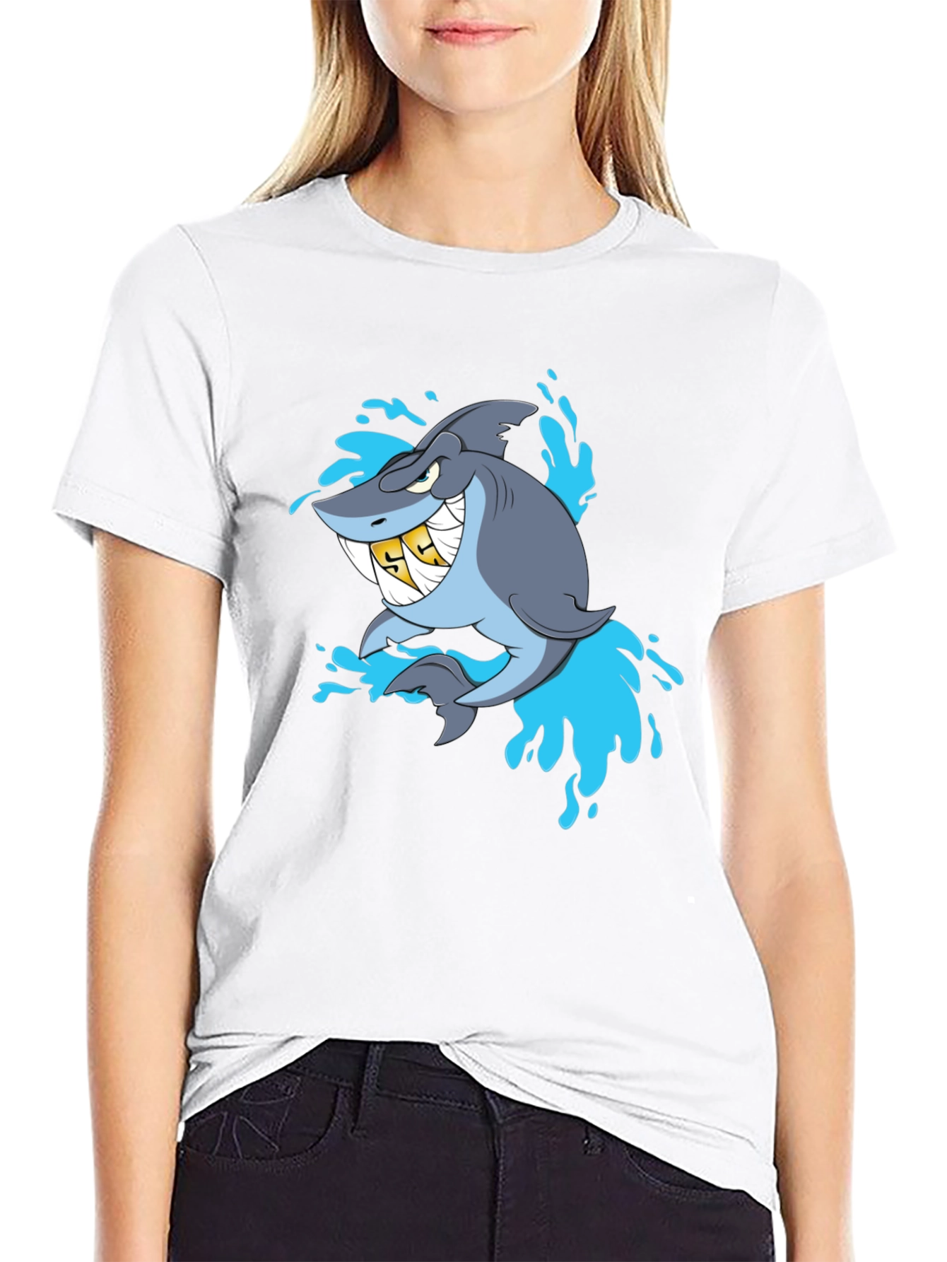 Shark with Gold Teeth Graphic Black T-Shirt