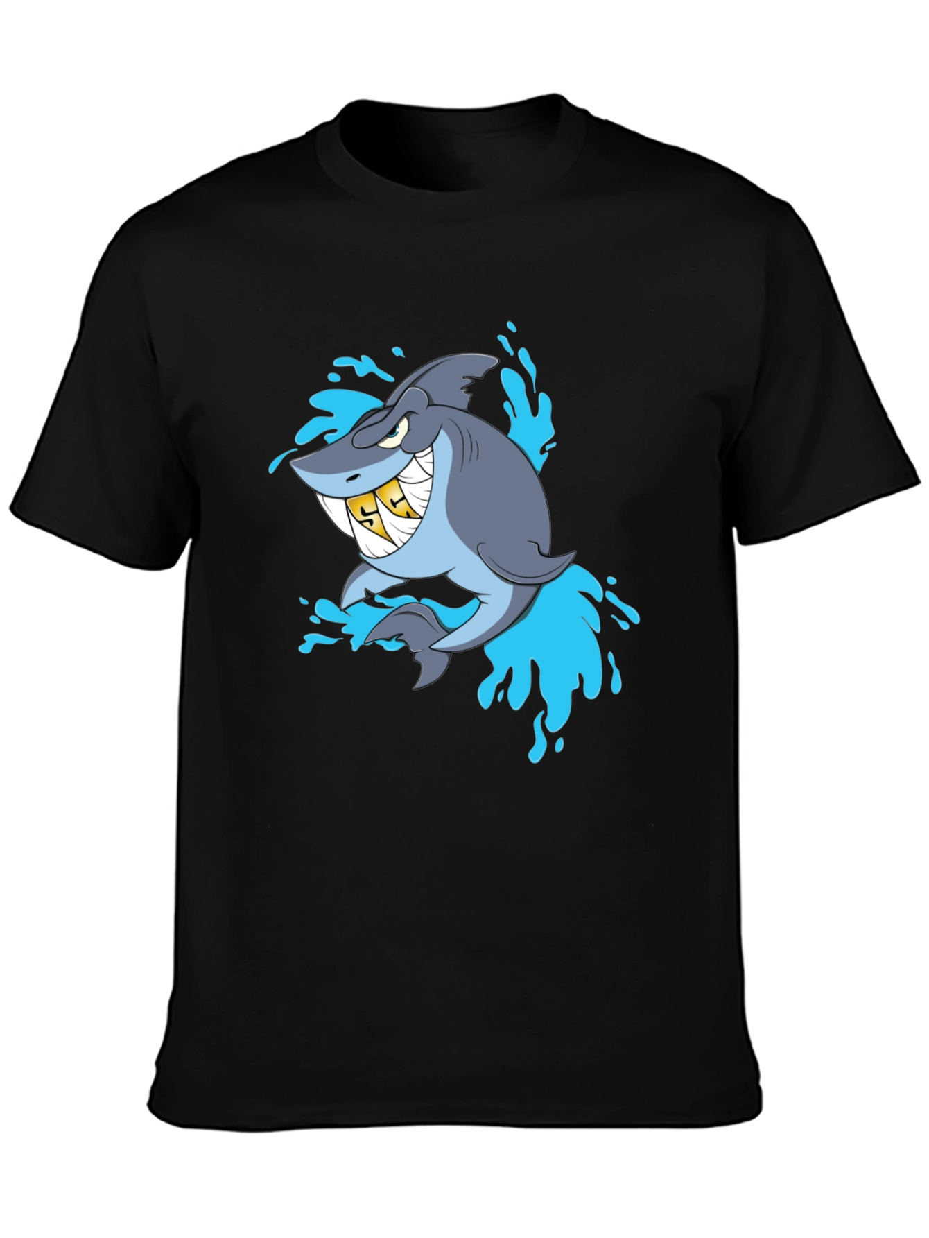 Shark with Gold Teeth Graphic Black T-Shirt