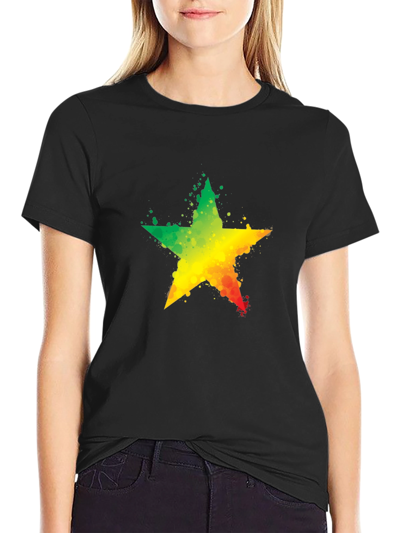 Rasta Star T-Shirt - Black Cotton Tee