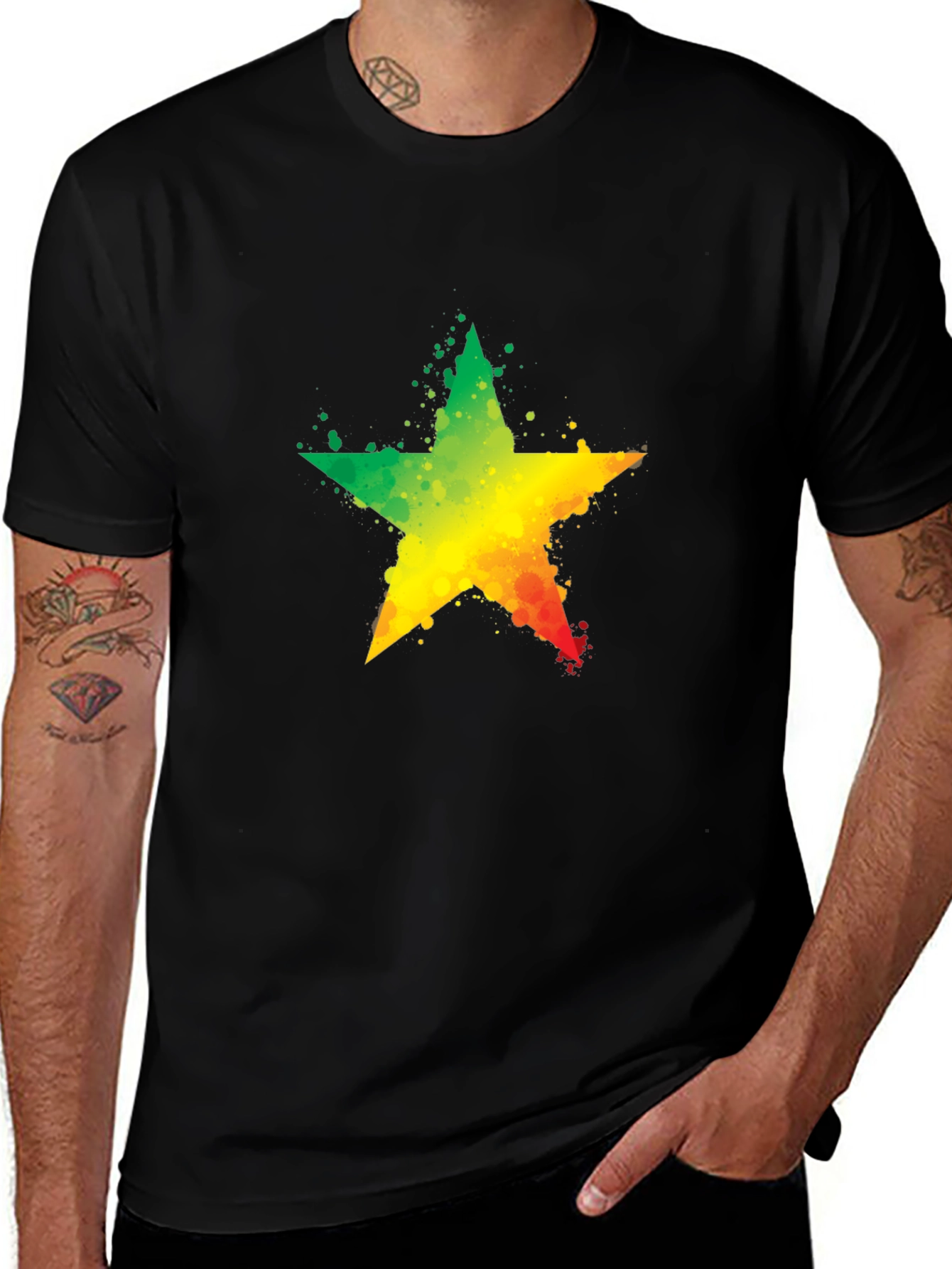 Rasta Star T-Shirt - Black Cotton Tee