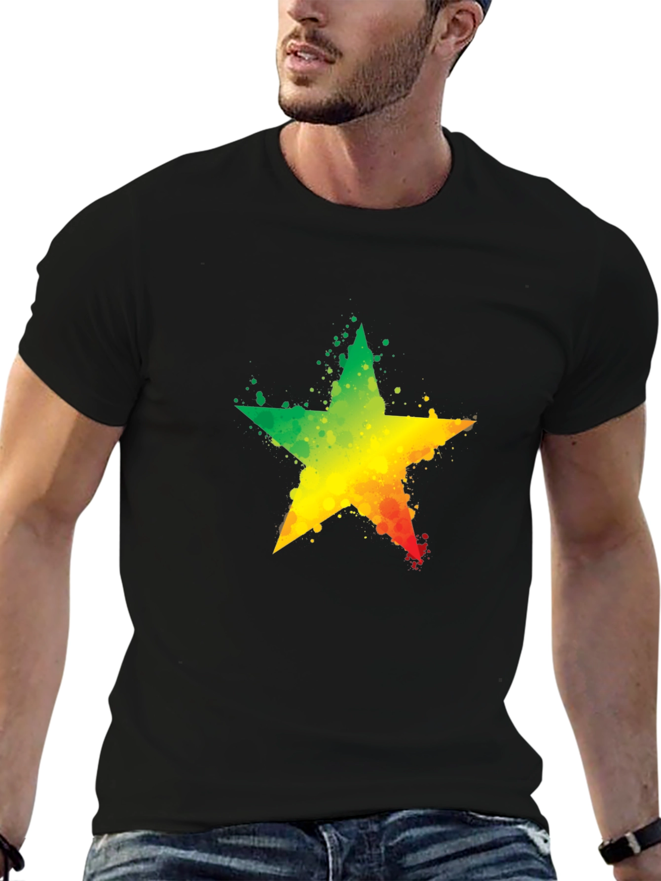 Rasta Star T-Shirt - Black Cotton Tee