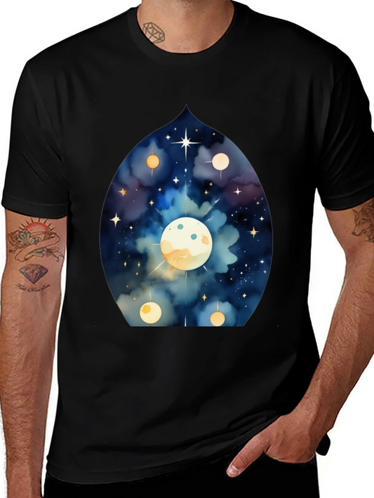 Celestial Moon Graphic Tee - Black Cotton T-Shirt