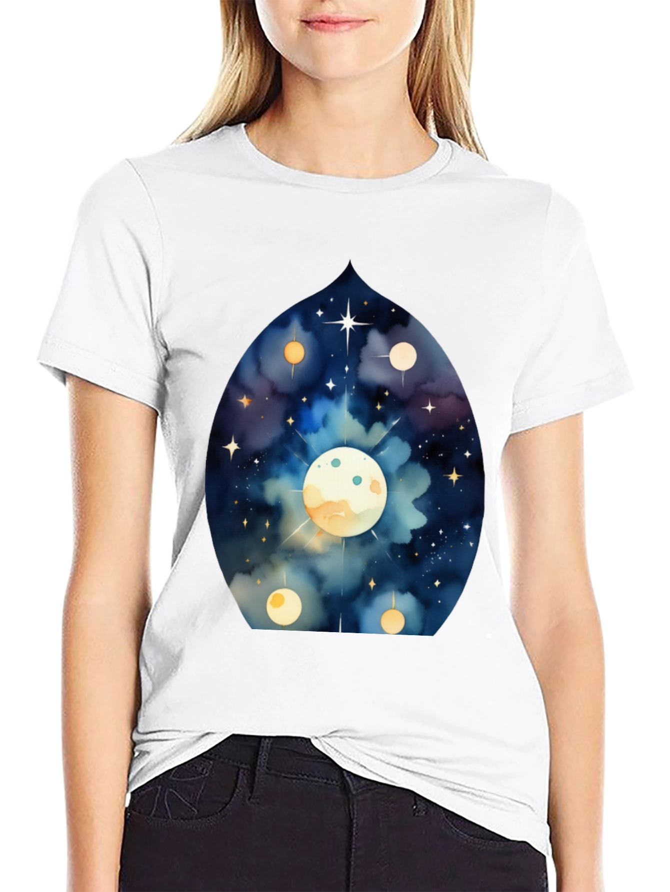 Celestial Moon Graphic Tee - Black Cotton T-Shirt