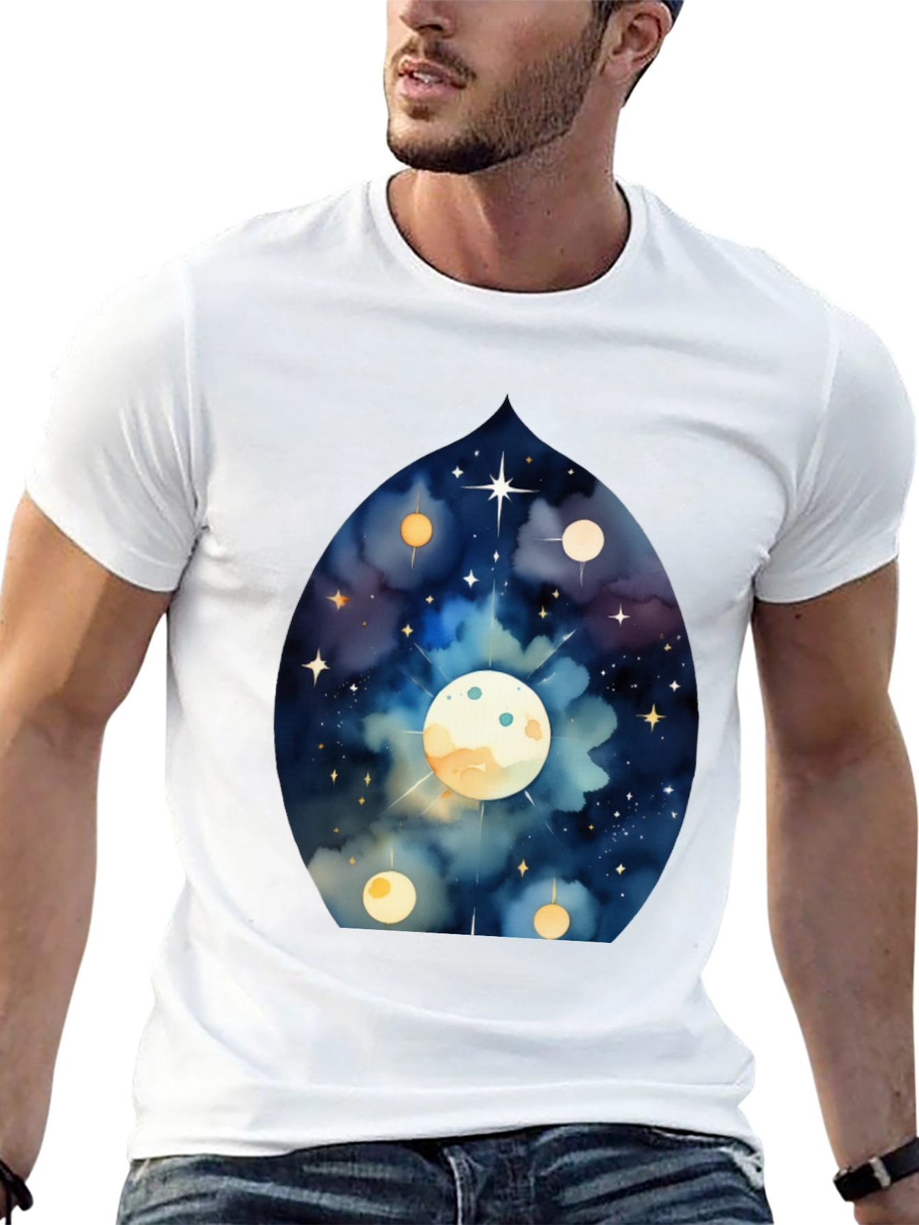 Celestial Moon Graphic Tee - Black Cotton T-Shirt